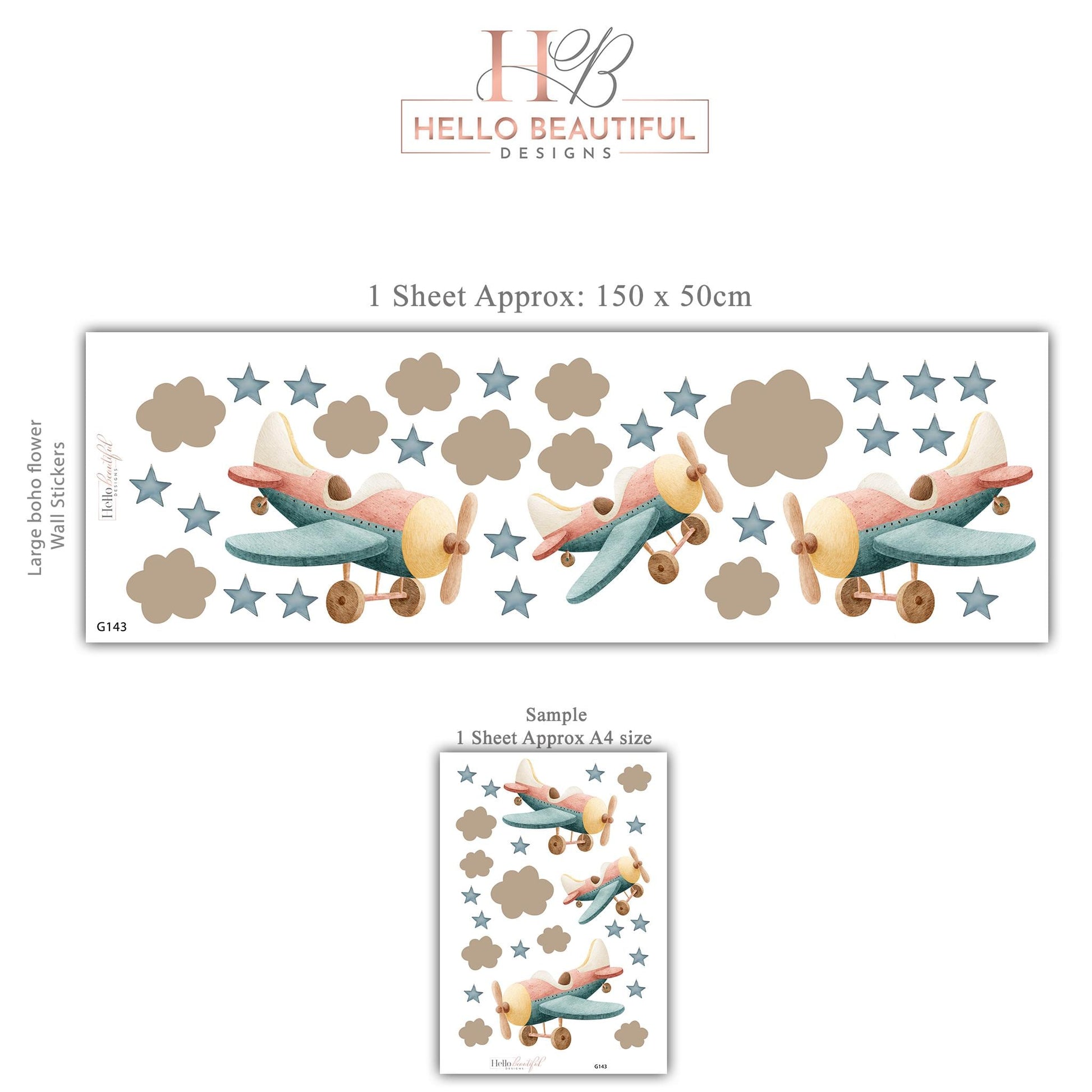 Airplane Wall Decals Nursery Peel and Stick Aeroplane Wall Stickers Vintage Plane Baby Boy Bedroom Playroom Sky Decor
