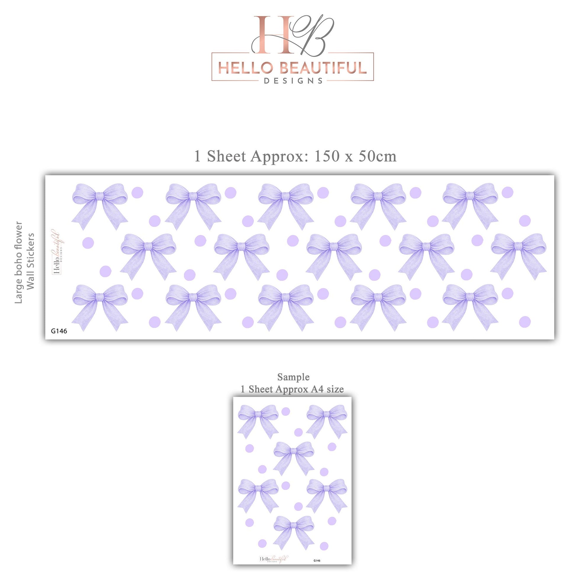 Purple Bow Wall Decals Nursery Peel and Stick Wall Stickers Lavender Baby Girl Bedroom Decor Boho Removable Wall Decor