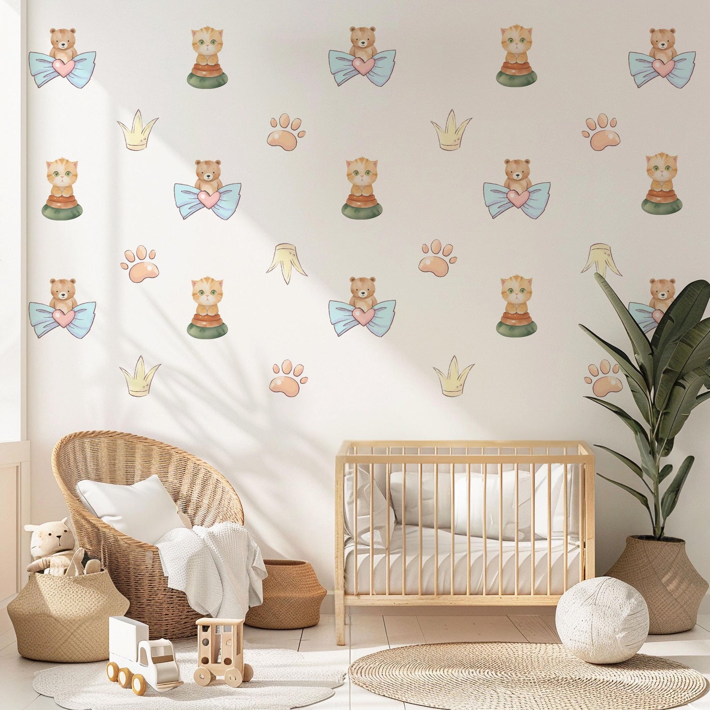 Princess Nursery Wall Decals Teddy Bear Wall Stickers Baby Girl Nursery Decor Cute Animal Wall Decals Neutral Nursery