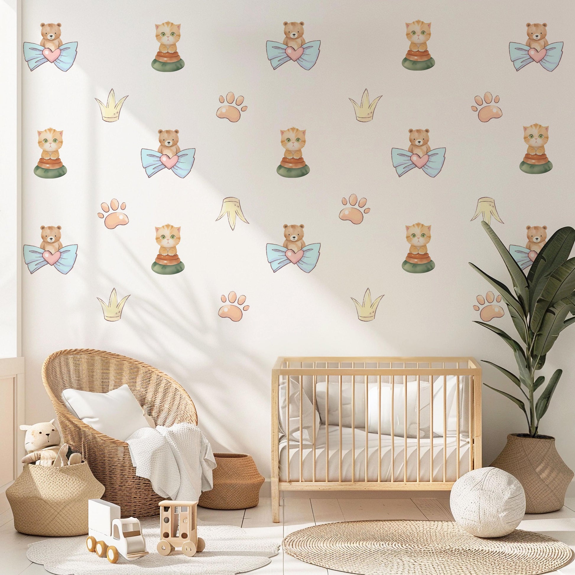 Princess Nursery Wall Decals Teddy Bear Wall Stickers Baby Girl Nursery Decor Cute Animal Wall Decals Neutral Nursery