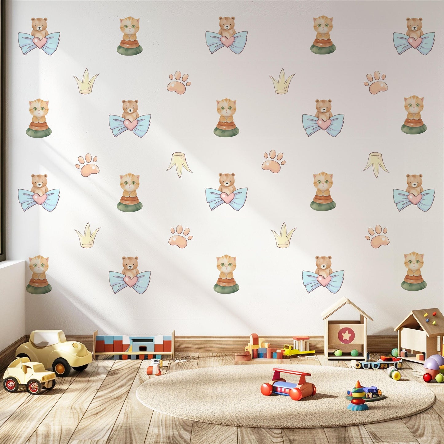 Princess Nursery Wall Decals Teddy Bear Wall Stickers Baby Girl Nursery Decor Cute Animal Wall Decals Neutral Nursery