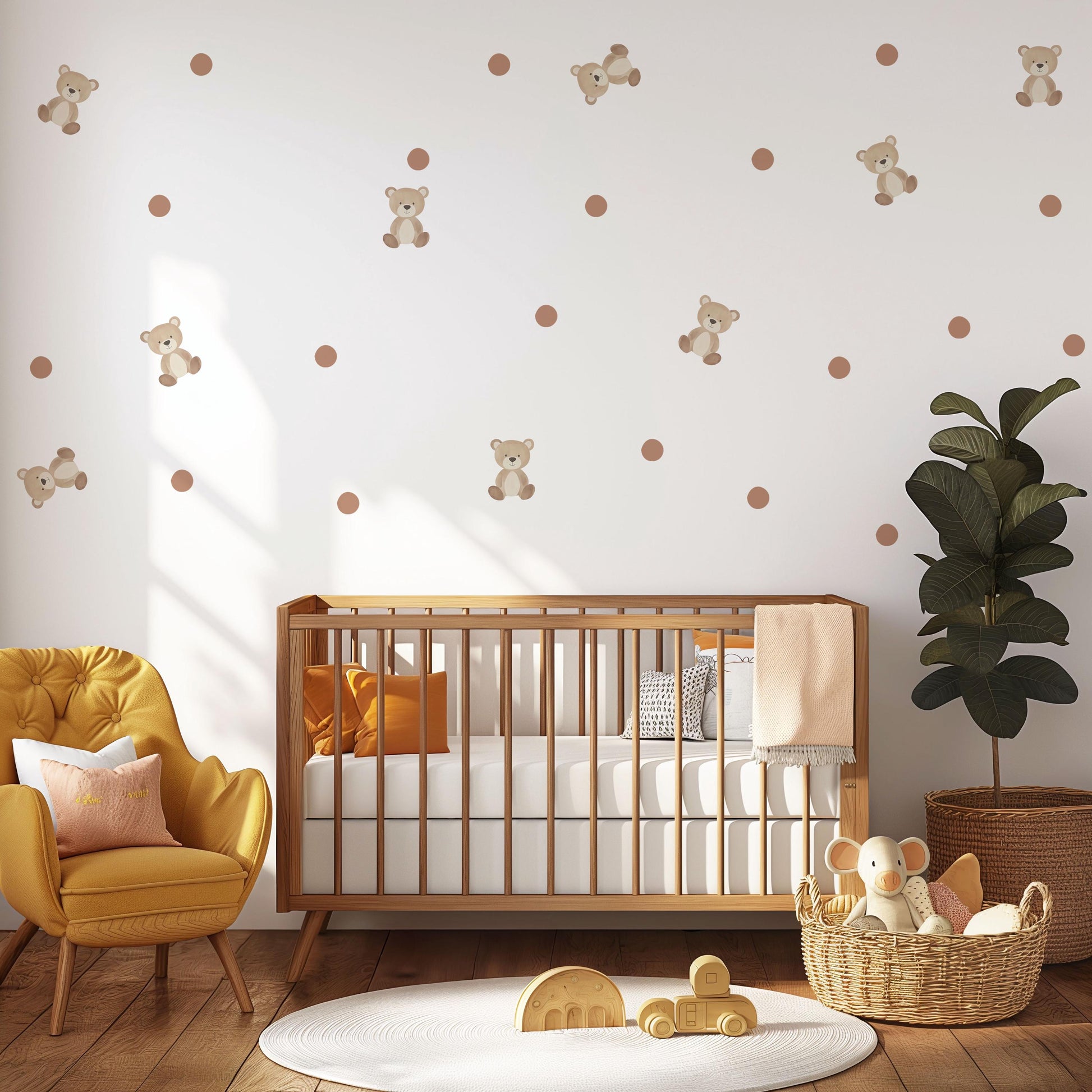 Teddy Bear Wall Decals Neutral Nursery Decor Bear Wall Stickers Baby Boy Nursery Beige Nursery Polka Dot Wall Decals