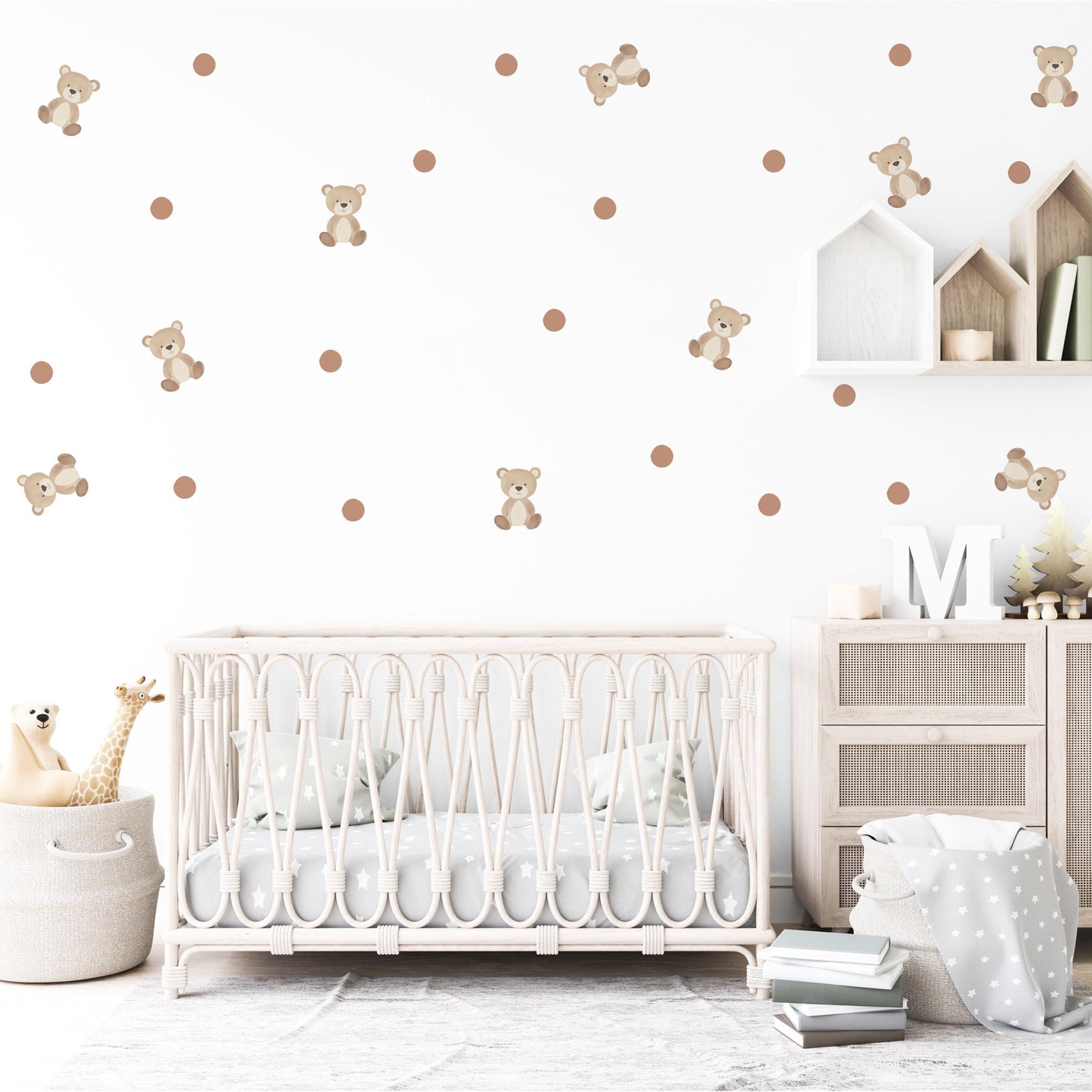 Teddy Bear Wall Decals Neutral Nursery Decor Bear Wall Stickers Baby Boy Nursery Beige Nursery Polka Dot Wall Decals