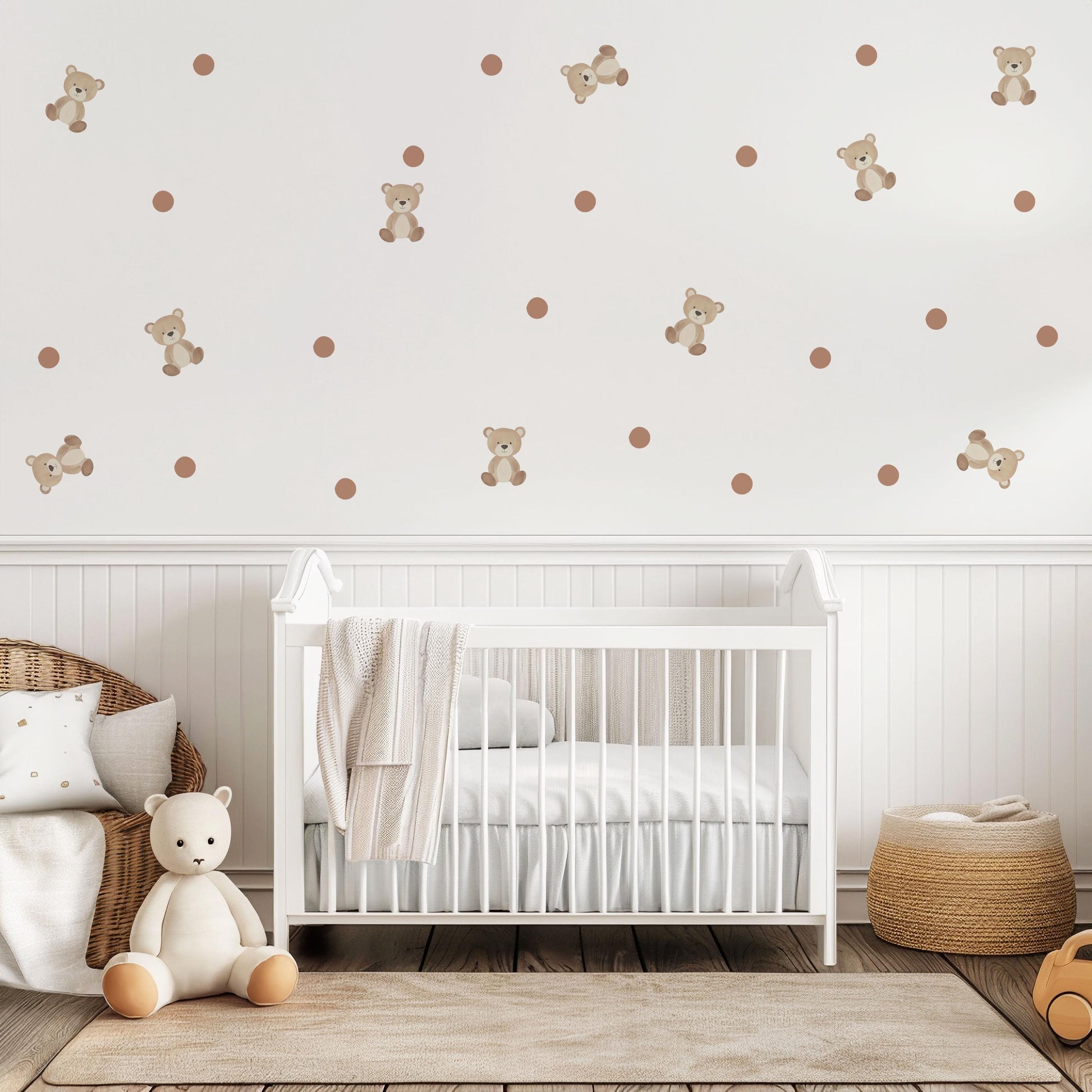 Teddy Bear Wall Decals Neutral Nursery Decor Bear Wall Stickers Baby Boy Nursery Beige Nursery Polka Dot Wall Decals
