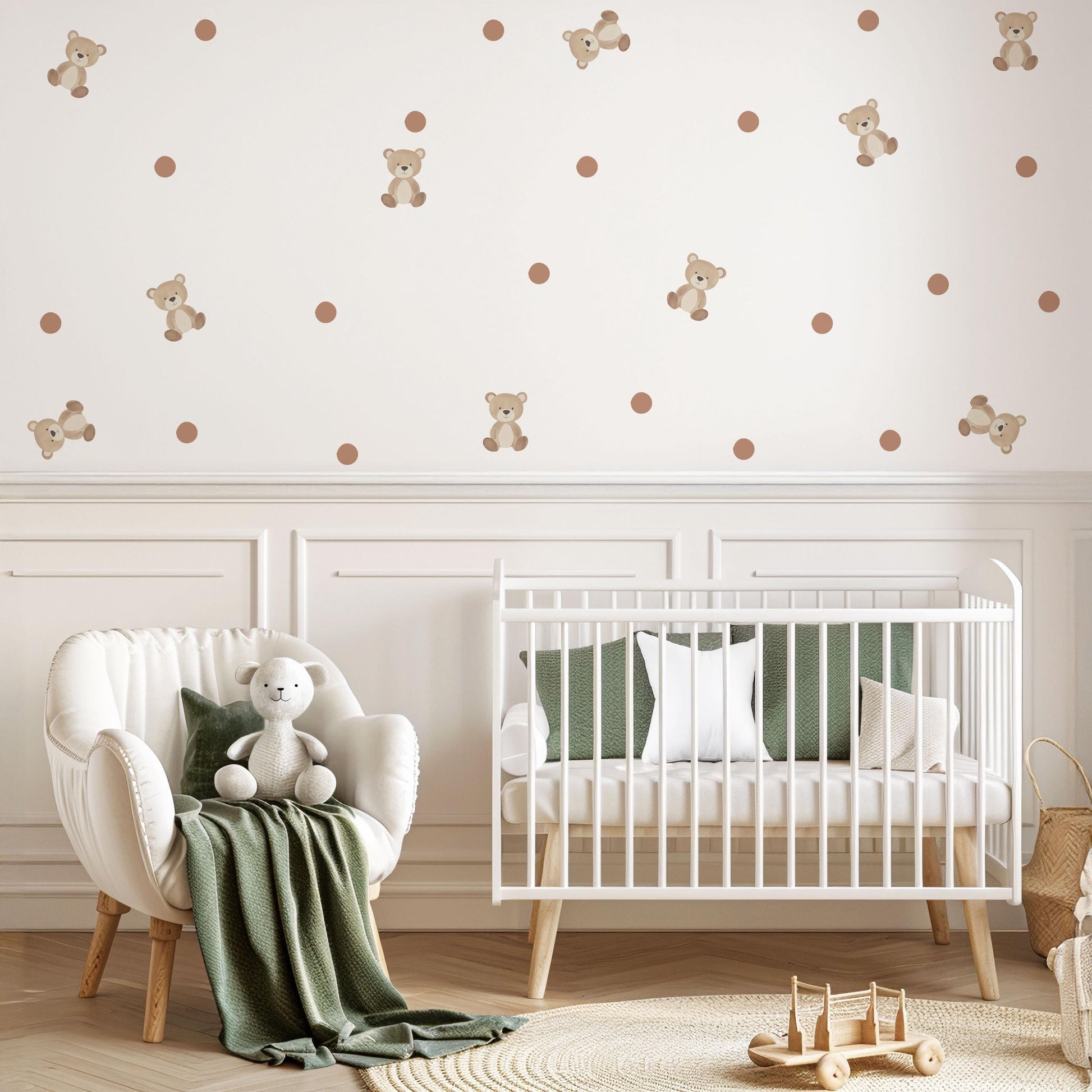 Teddy Bear Wall Decals Neutral Nursery Decor Bear Wall Stickers Baby Boy Nursery Beige Nursery Polka Dot Wall Decals