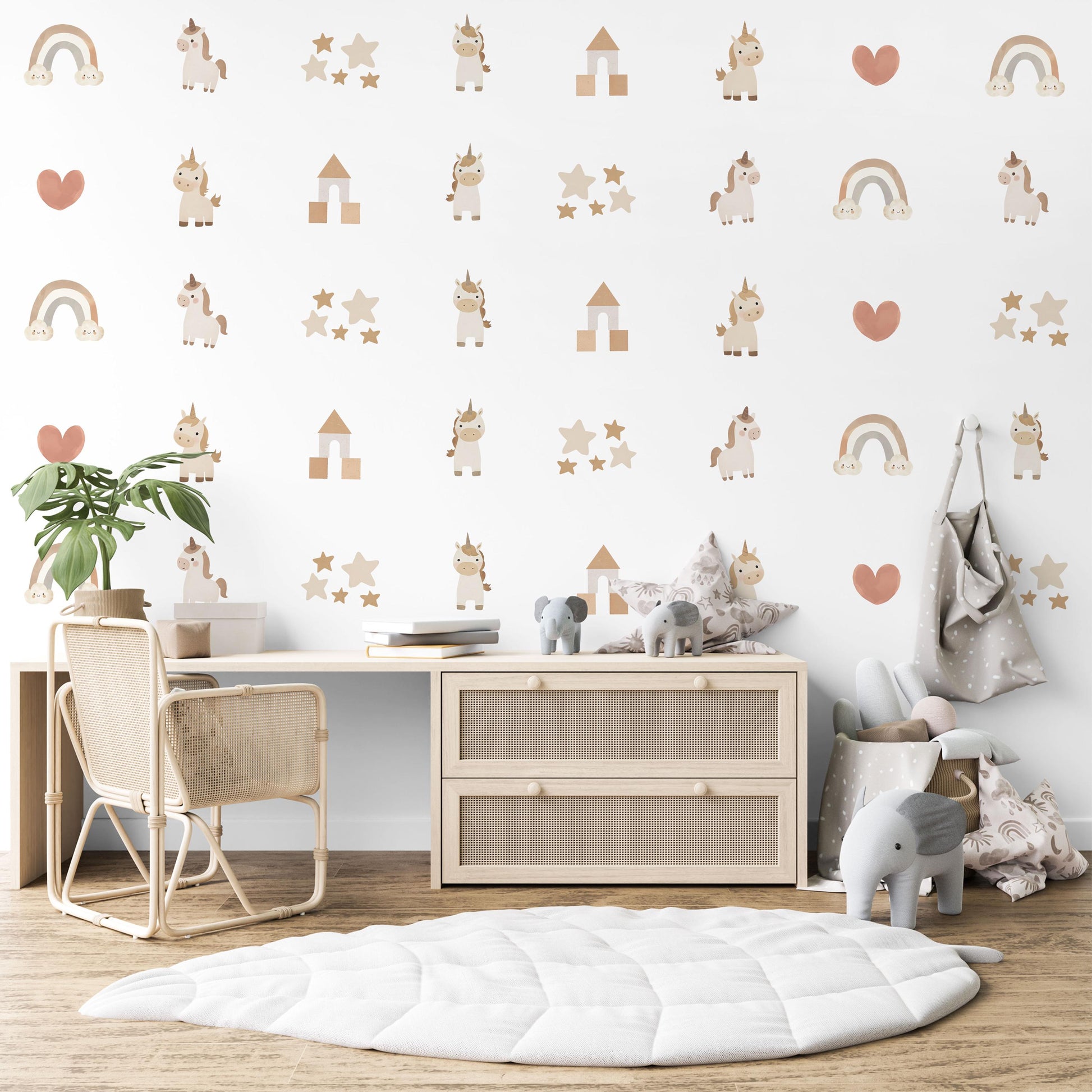 Unicorn Wall Decals Neutral Nursery Decor Boho Rainbow Wall Stickers Baby Girl Nursery Peel and Stick Unicorn Stickers