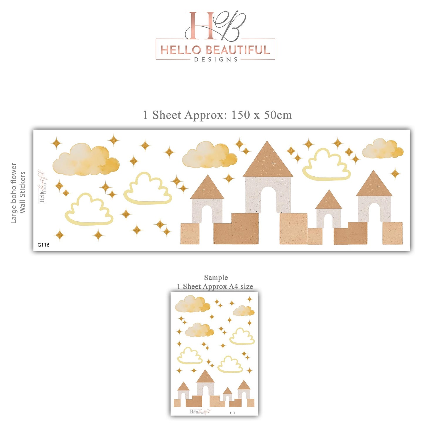Neutral Castle Wall Decals Boho Nursery Wall Stickers Sandcastle Nursery Decor Beige Kids Room Peel and Stick Wall Decals