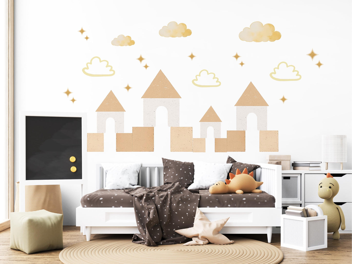 Neutral Castle Wall Decals Boho Nursery Wall Stickers Sandcastle Nursery Decor Beige Kids Room Peel and Stick Wall Decals