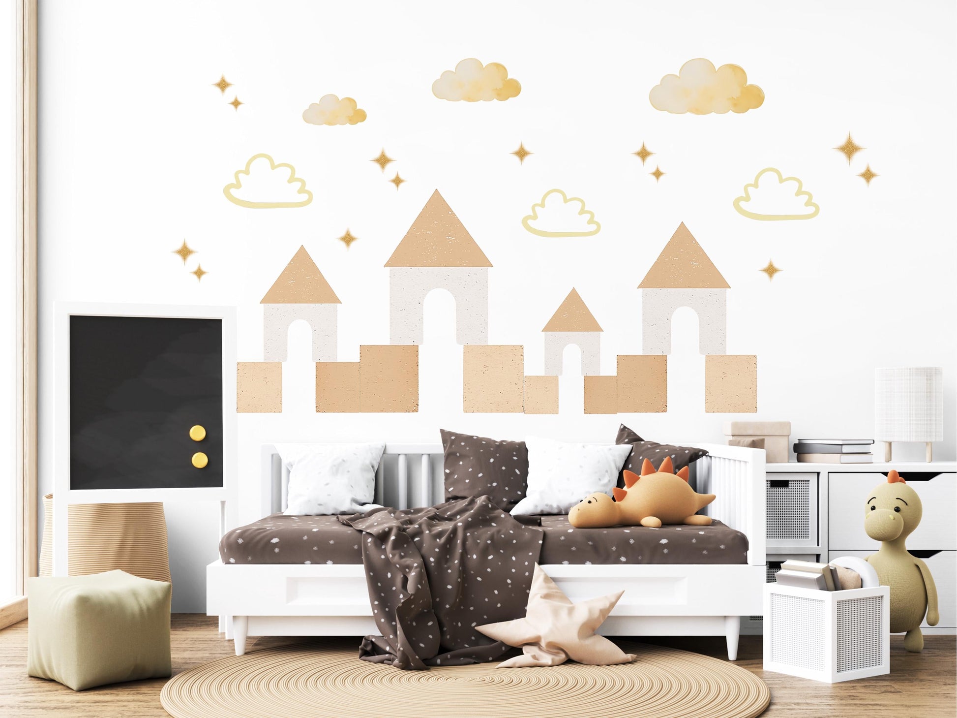 Neutral Castle Wall Decals Boho Nursery Wall Stickers Sandcastle Nursery Decor Beige Kids Room Peel and Stick Wall Decals