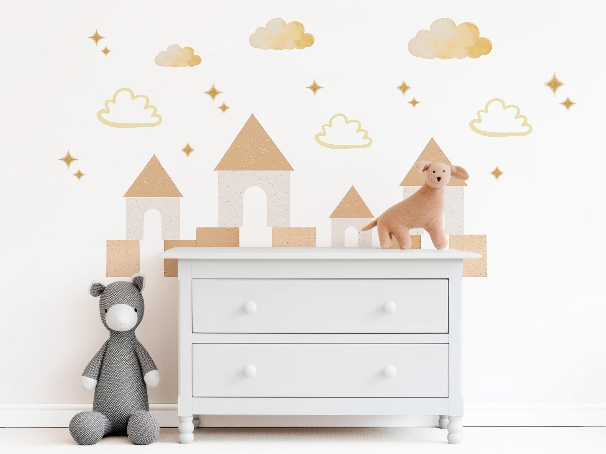 Neutral Castle Wall Decals Boho Nursery Wall Stickers Sandcastle Nursery Decor Beige Kids Room Peel and Stick Wall Decals