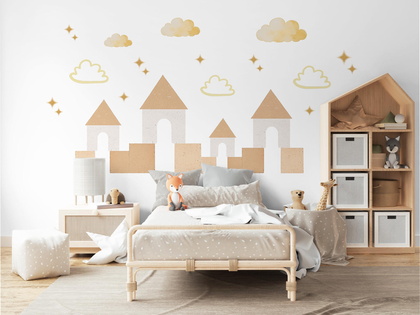 Neutral Castle Wall Decals Boho Nursery Wall Stickers Sandcastle Nursery Decor Beige Kids Room Peel and Stick Wall Decals