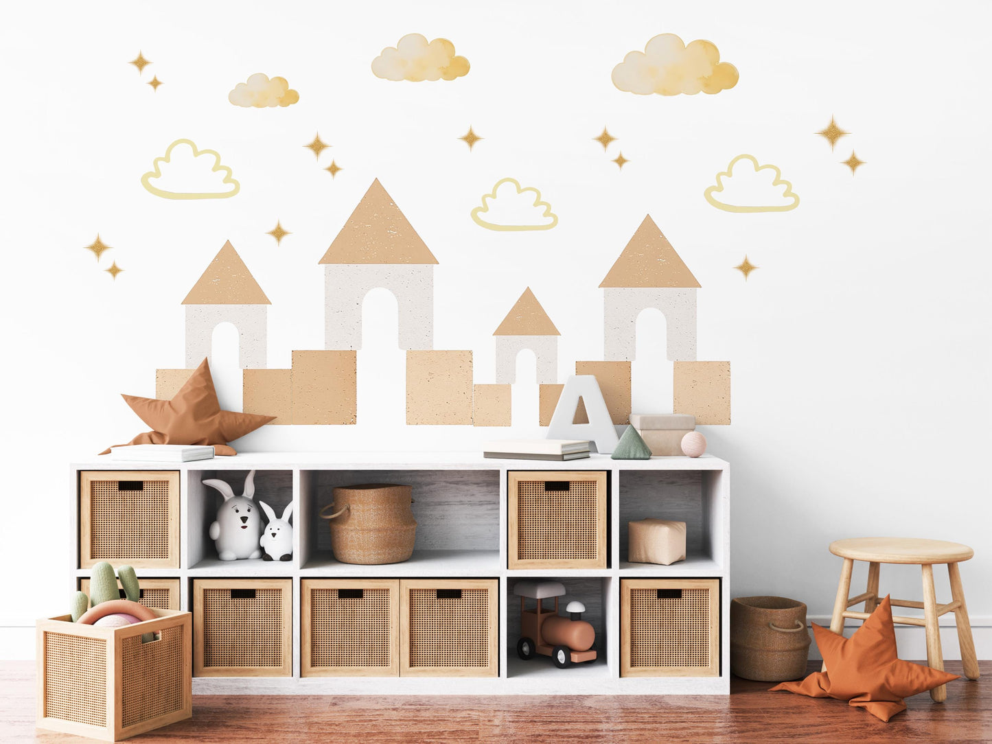Neutral Castle Wall Decals Boho Nursery Wall Stickers Sandcastle Nursery Decor Beige Kids Room Peel and Stick Wall Decals