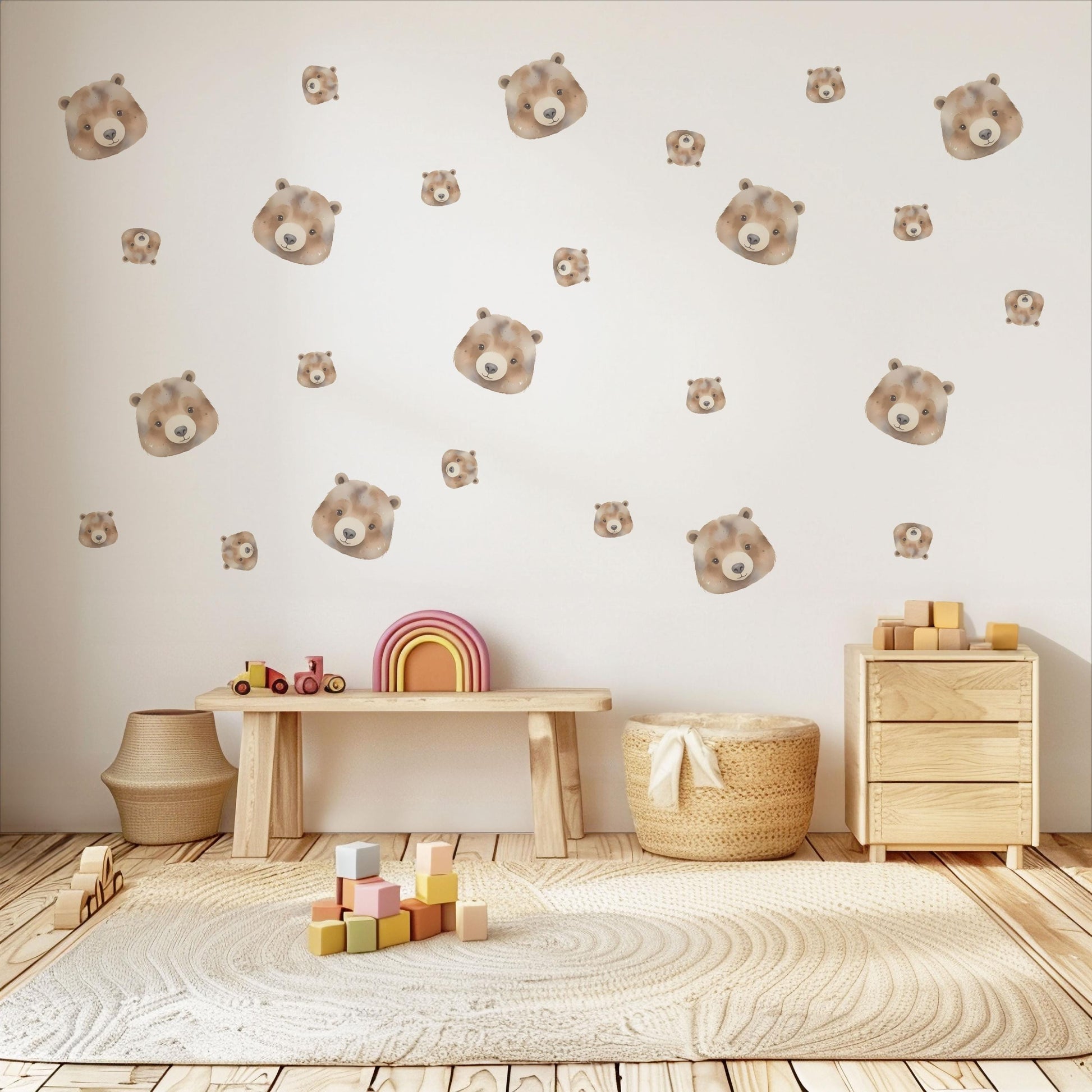 Bear Wall Decals Neutral Nursery Decor Bear Nursery Wall Stickers Woodland Nursery Peel and Stick Baby Room Decor Boho Nursery