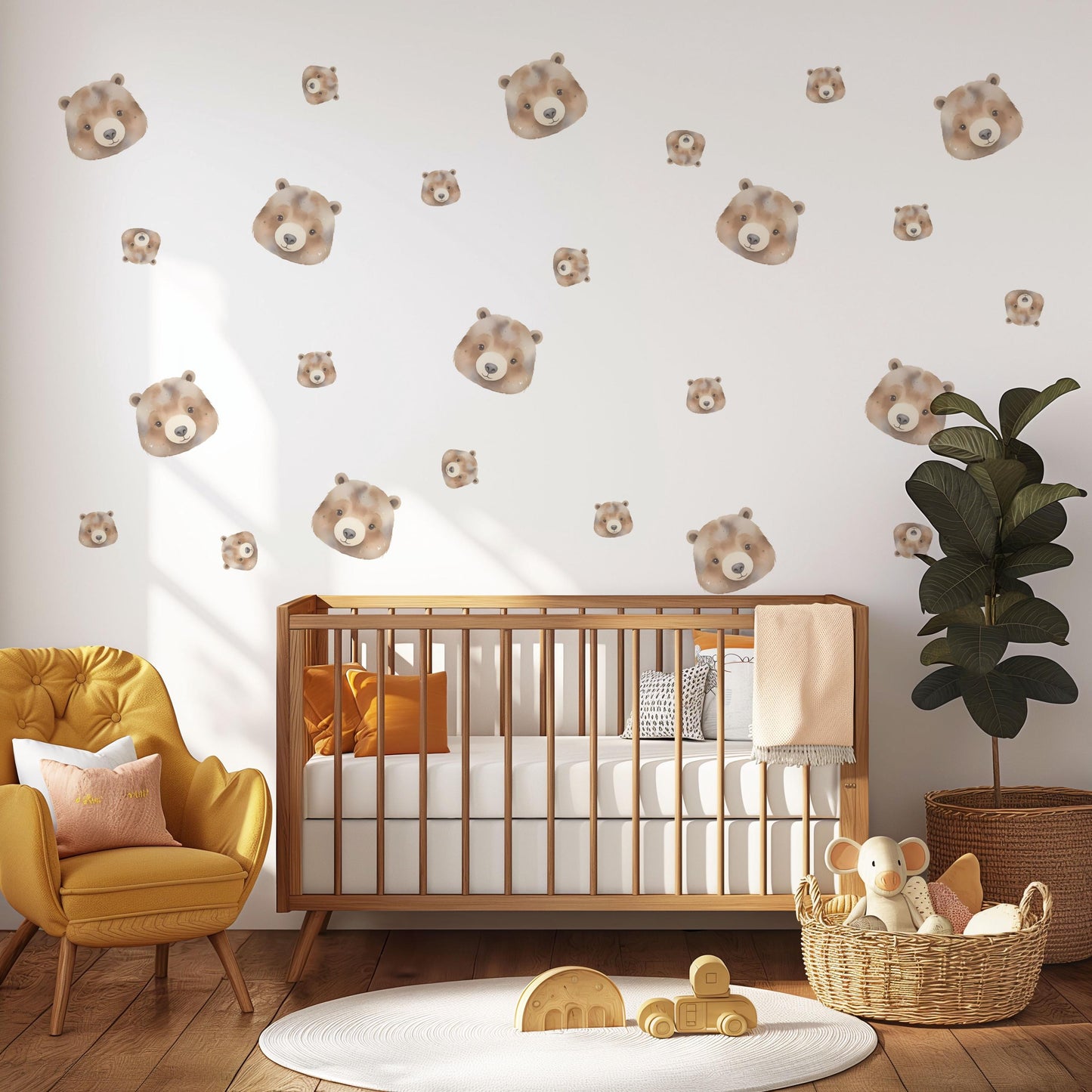 Bear Wall Decals Neutral Nursery Decor Bear Nursery Wall Stickers Woodland Nursery Peel and Stick Baby Room Decor Boho Nursery