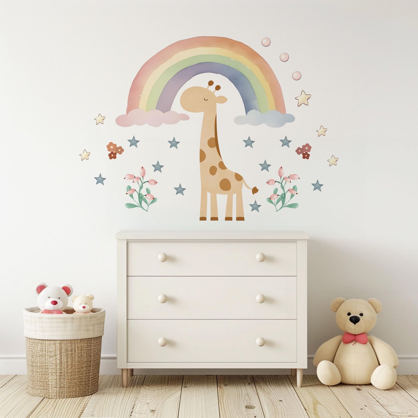 Giraffe Wall Decals Neutral Nursery Decor Safari Nursery Wall Stickers Rainbow Nursery Decals Baby Room Peel and Stick Decor