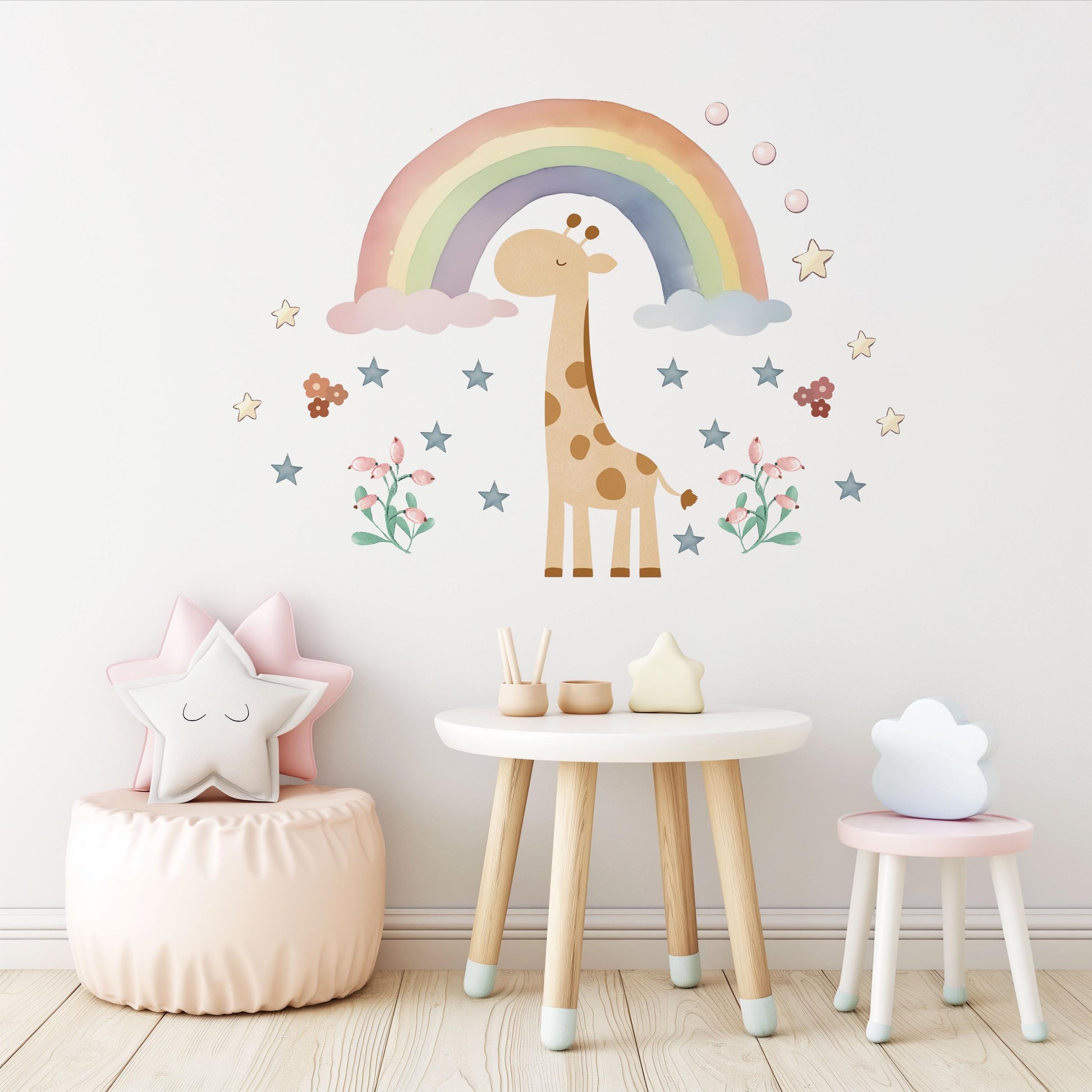 Giraffe Wall Decals Neutral Nursery Decor Safari Nursery Wall Stickers Rainbow Nursery Decals Baby Room Peel and Stick Decor