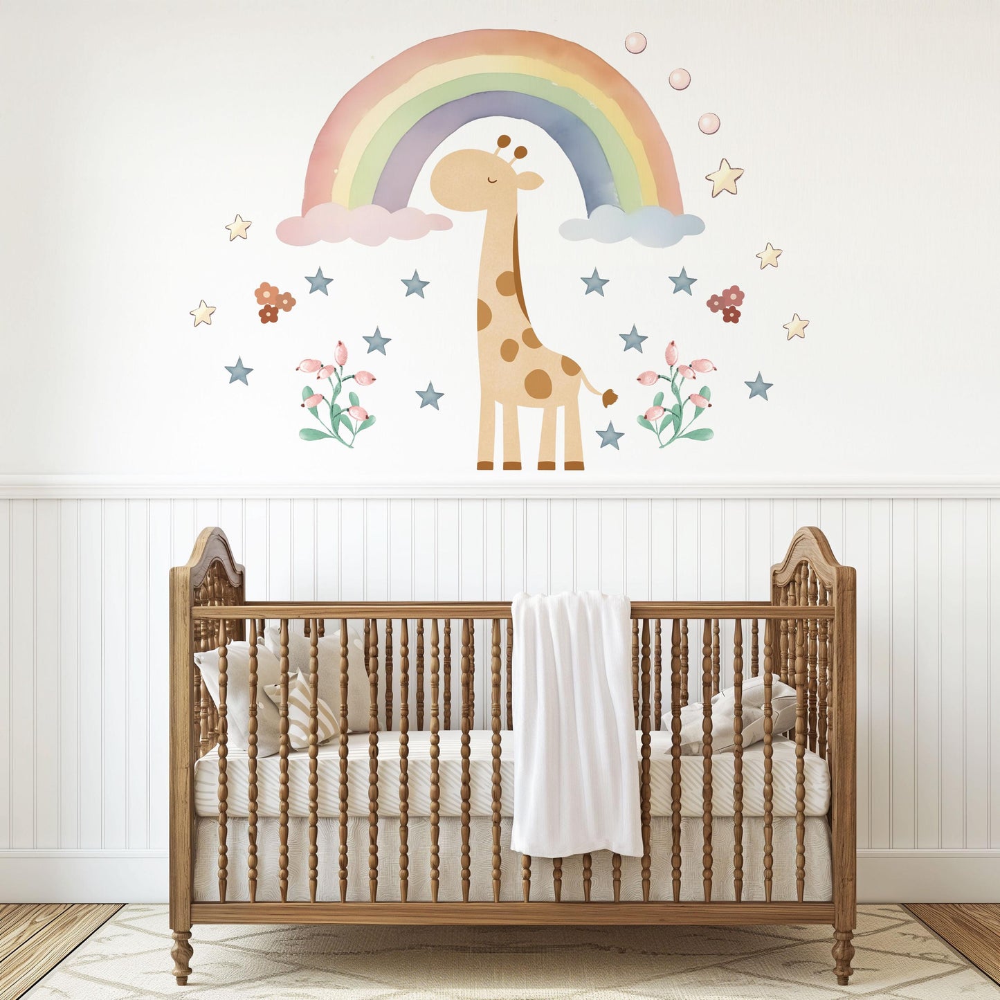 Giraffe Wall Decals Neutral Nursery Decor Safari Nursery Wall Stickers Rainbow Nursery Decals Baby Room Peel and Stick Decor