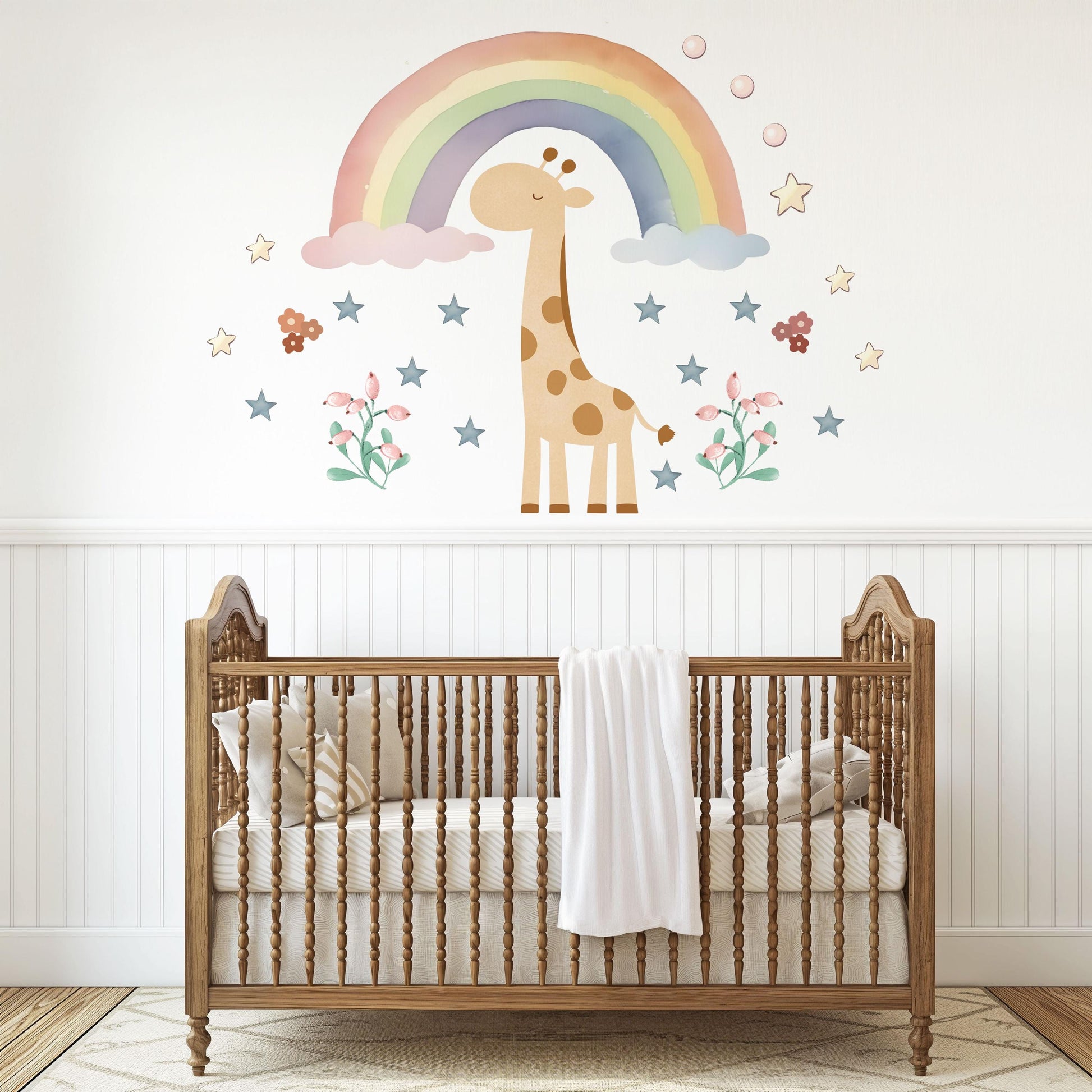 Giraffe Wall Decals Neutral Nursery Decor Safari Nursery Wall Stickers Rainbow Nursery Decals Baby Room Peel and Stick Decor