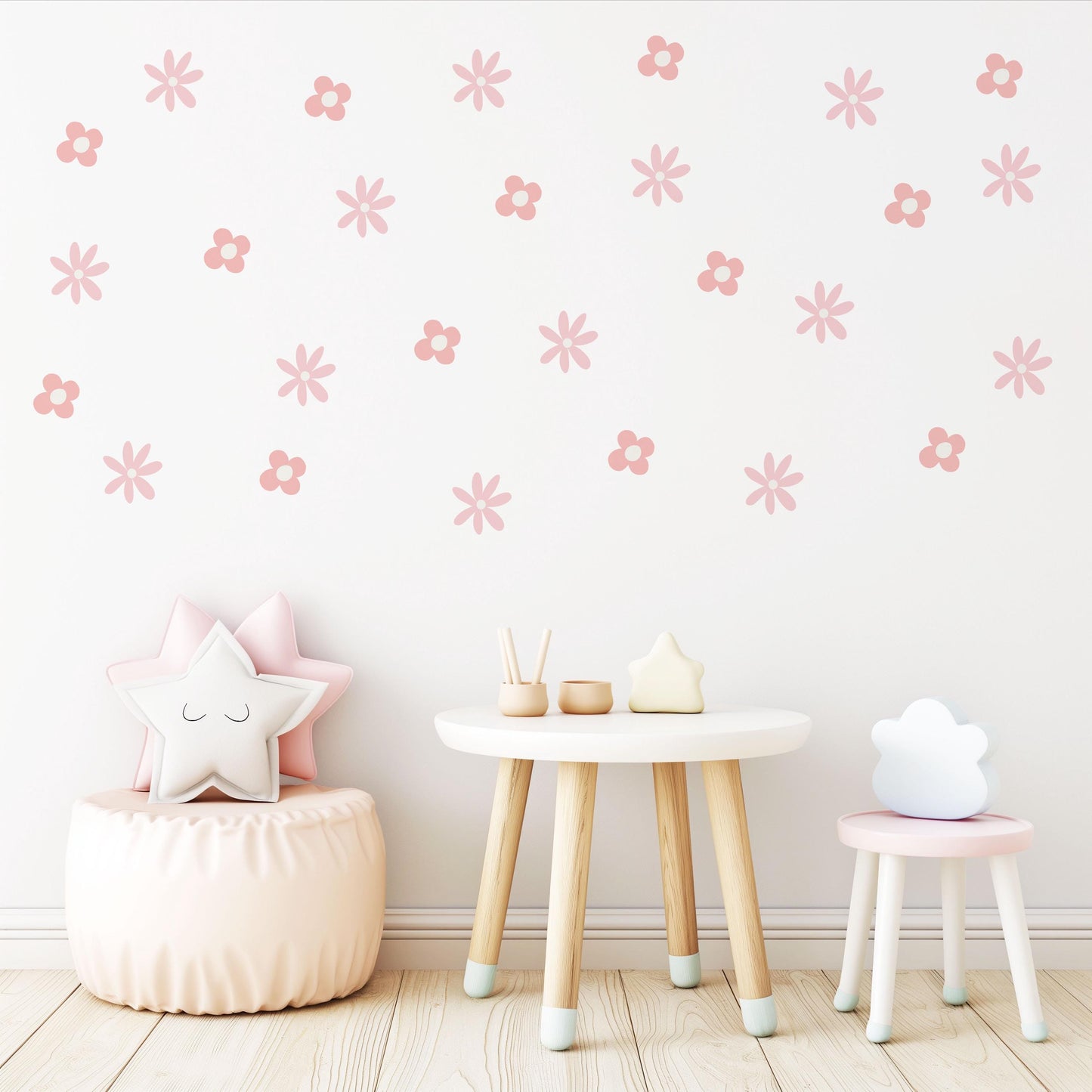 Pink Flower Wall Decals Nursery Wall Stickers Daisy Wall Decals Baby Girl Nursery Decor Peel and Stick Floral Wall Stickers