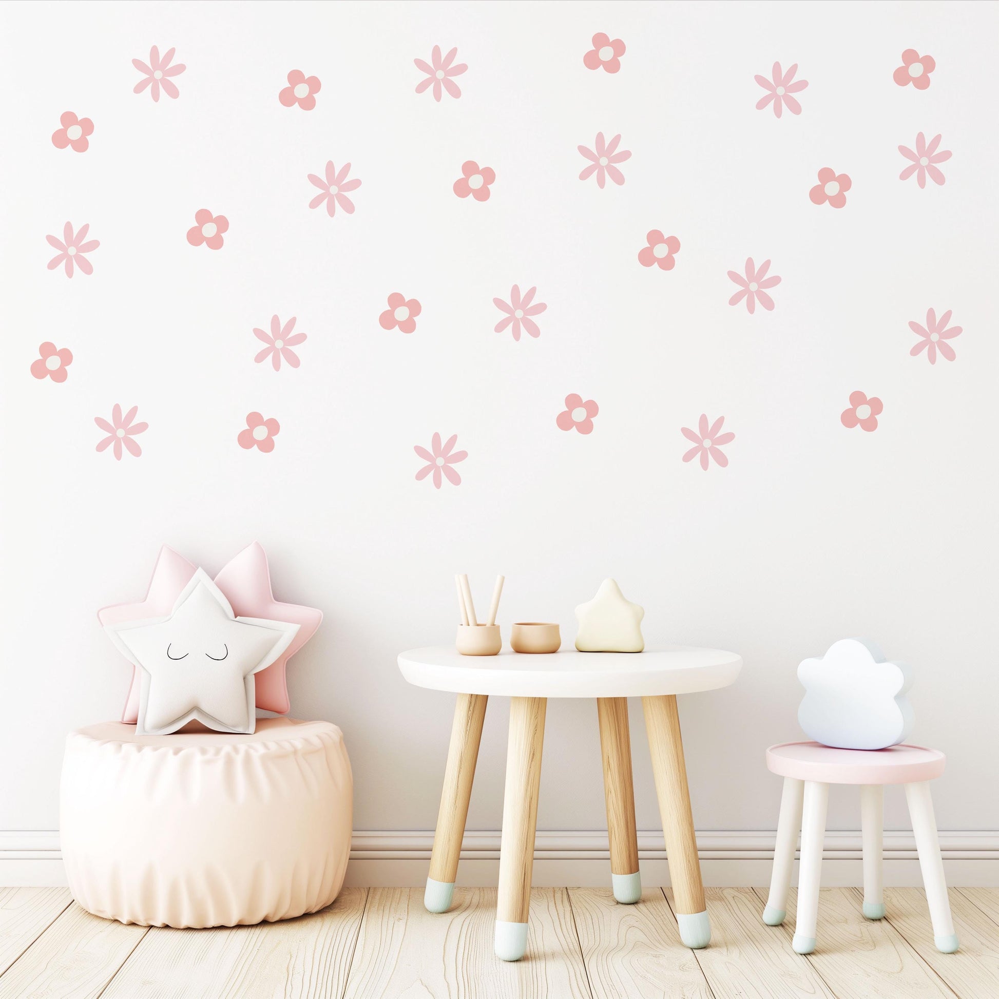 Pink Flower Wall Decals Nursery Wall Stickers Daisy Wall Decals Baby Girl Nursery Decor Peel and Stick Floral Wall Stickers