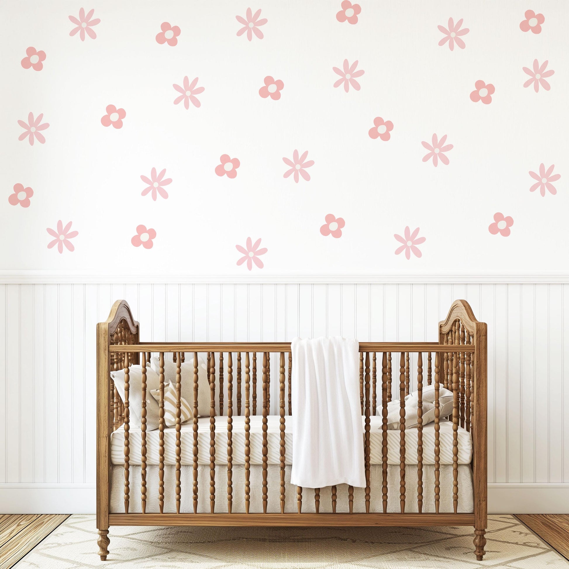 Pink Flower Wall Decals Nursery Wall Stickers Daisy Wall Decals Baby Girl Nursery Decor Peel and Stick Floral Wall Stickers