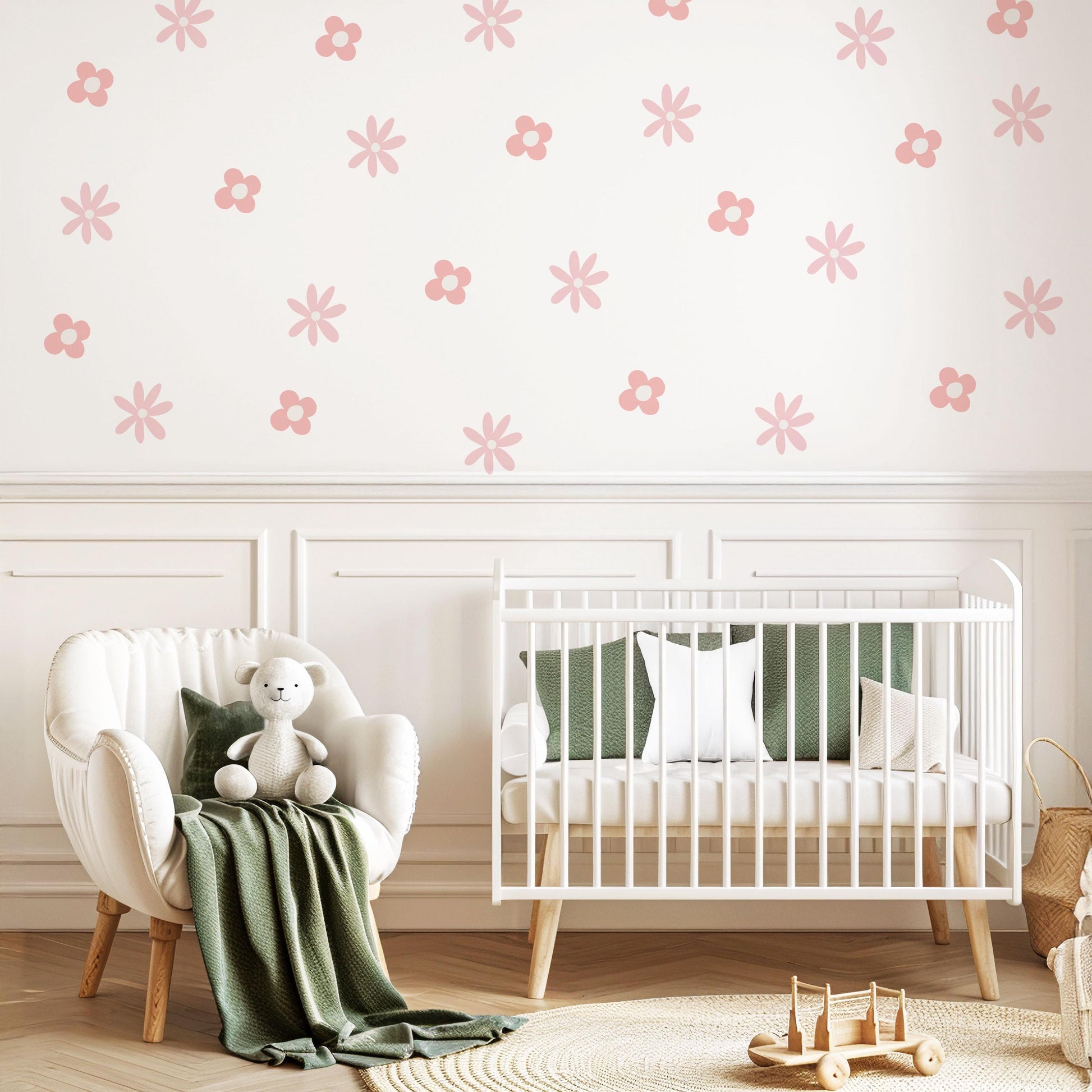 Pink Flower Wall Decals Nursery Wall Stickers Daisy Wall Decals Baby Girl Nursery Decor Peel and Stick Floral Wall Stickers