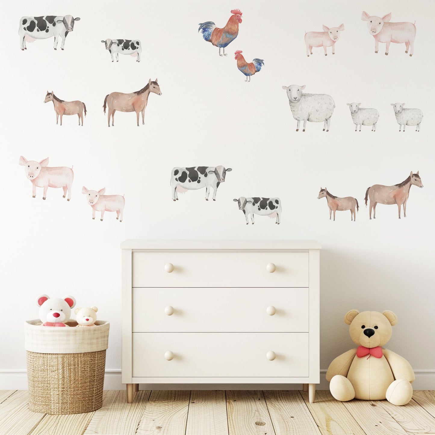 Farm Animal Wall Decals Nursery Wall Stickers Farmyard Animals Peel and Stick Wall Decals Cow Pig Horse Sheep Nursery Decor