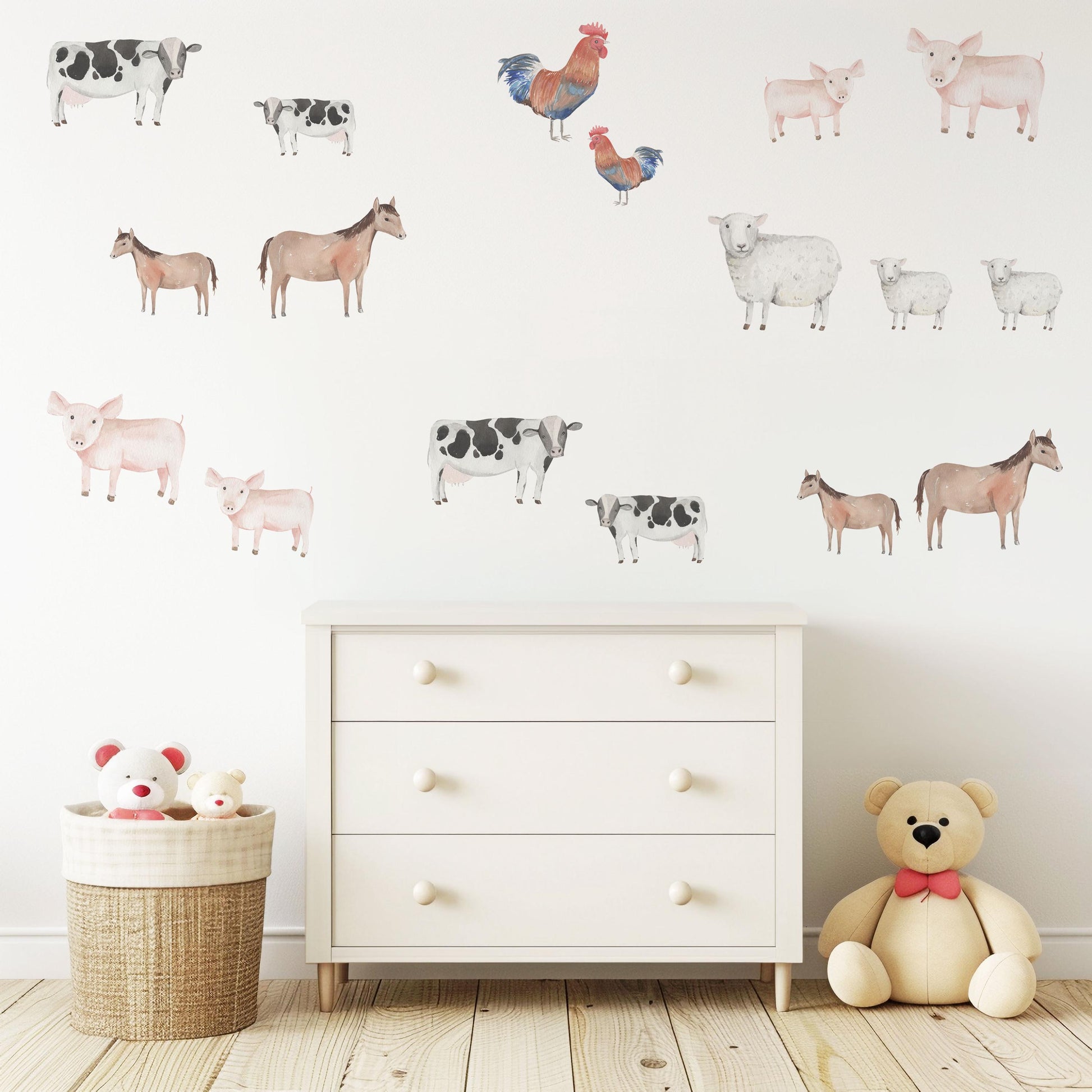 Farm Animal Wall Decals Nursery Wall Stickers Farmyard Animals Peel and Stick Wall Decals Cow Pig Horse Sheep Nursery Decor