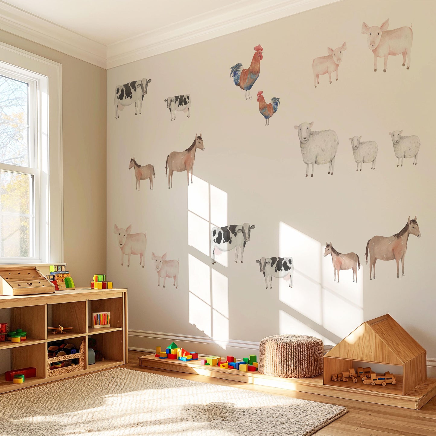 Farm Animal Wall Decals Nursery Wall Stickers Farmyard Animals Peel and Stick Wall Decals Cow Pig Horse Sheep Nursery Decor