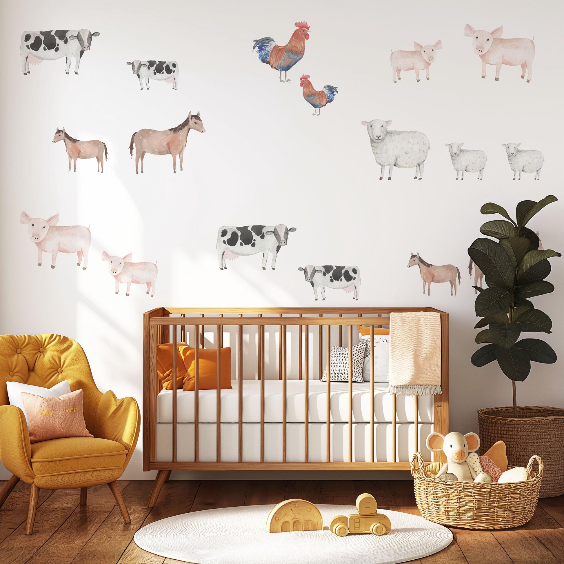 Farm Animal Wall Decals Nursery Wall Stickers Farmyard Animals Peel and Stick Wall Decals Cow Pig Horse Sheep Nursery Decor