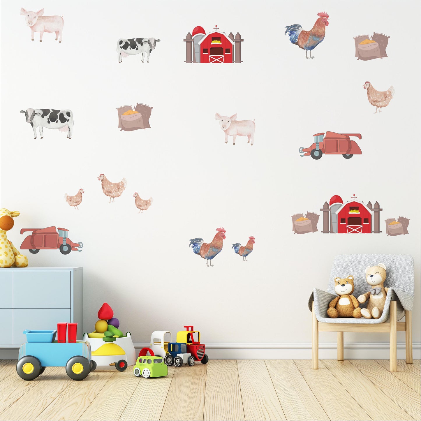 Farm Animal Wall Decals Farm Nursery Wall Stickers Barn Tractor Cow Pig Chicken Peel and Stick Nursery Decor Baby Room