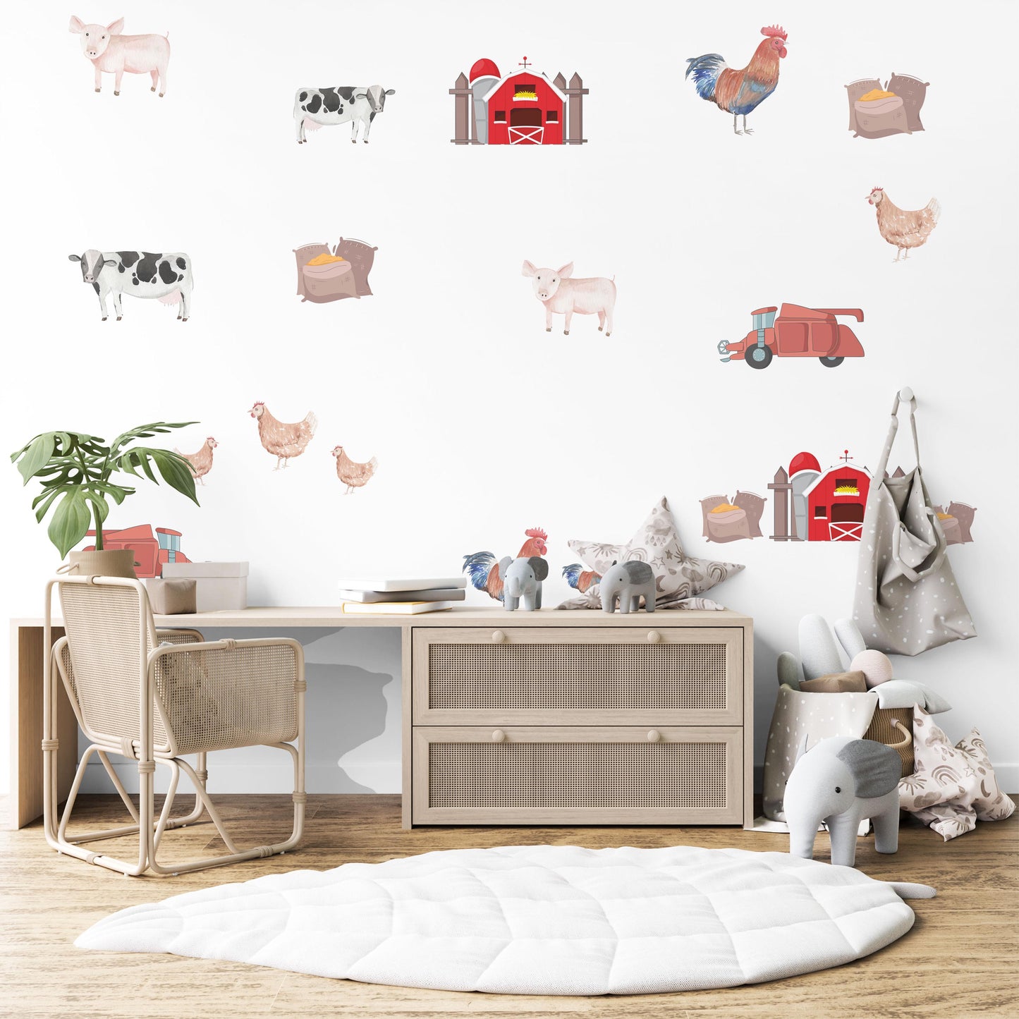 Farm Animal Wall Decals Farm Nursery Wall Stickers Barn Tractor Cow Pig Chicken Peel and Stick Nursery Decor Baby Room