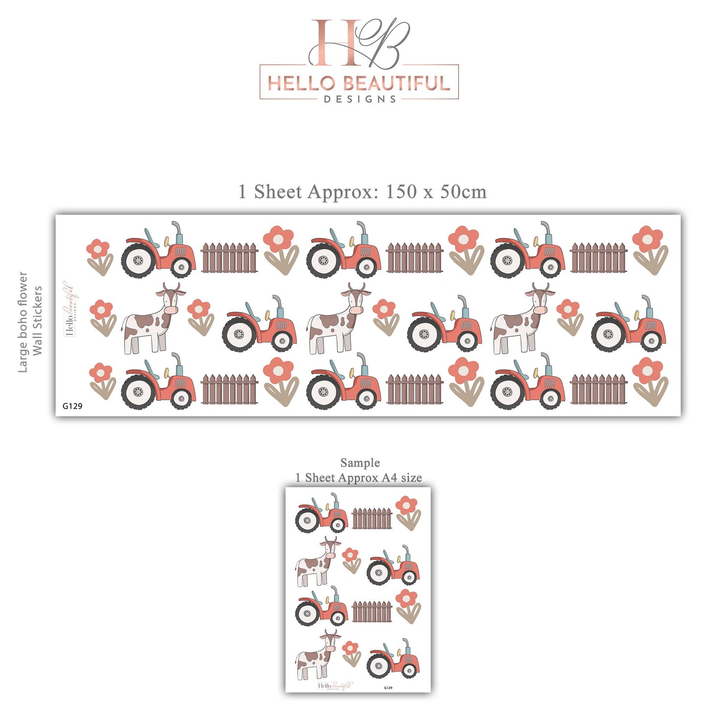 Farm Tractor Wall Decals Farm Nursery Wall Stickers Tractor Cow Fence Floral Peel and Stick Baby Boy Nursery Decor