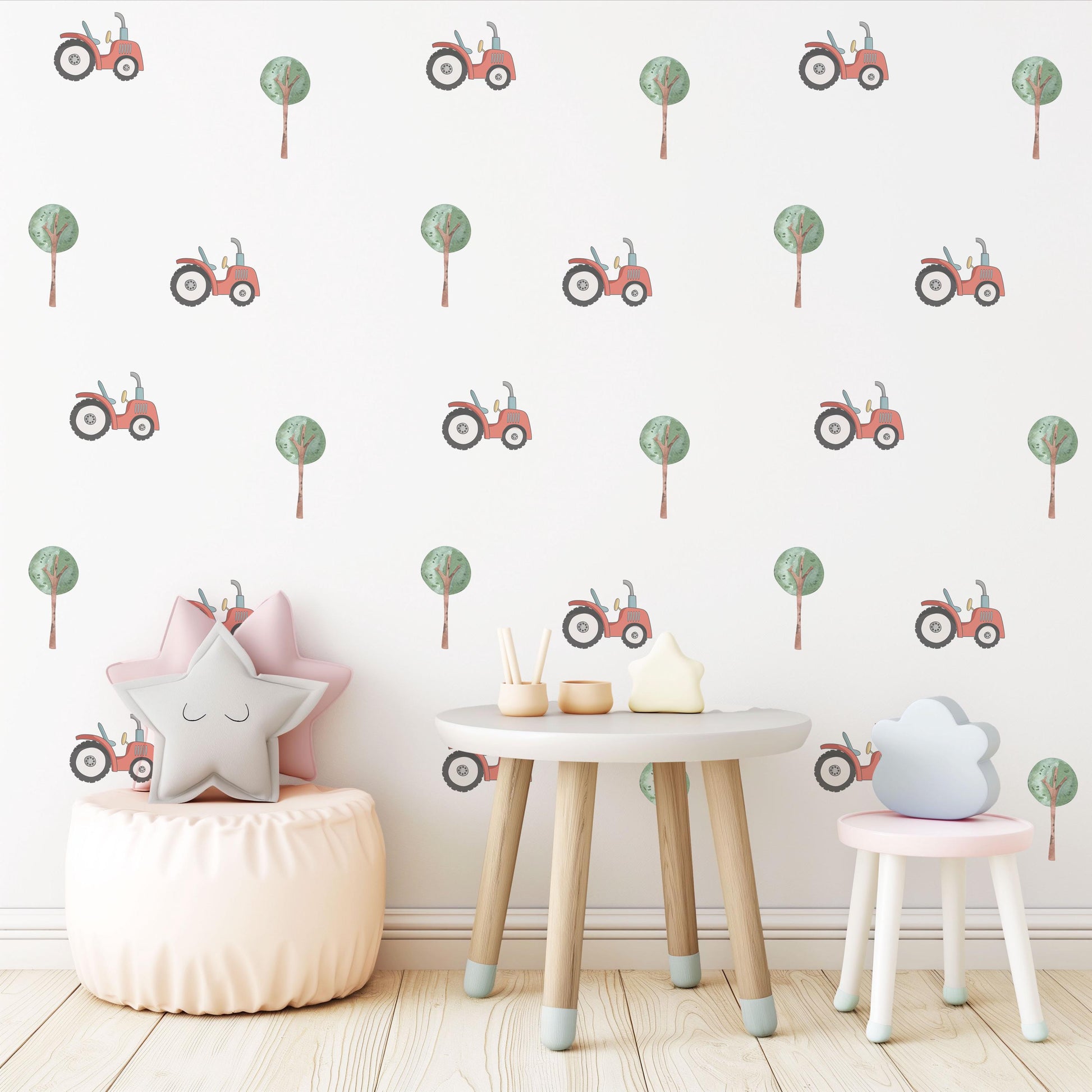 Tractor and Tree Wall Decals Farm Nursery Wall Stickers Peel and Stick Tractor Nursery Baby Boy Bedroom Farm Decor