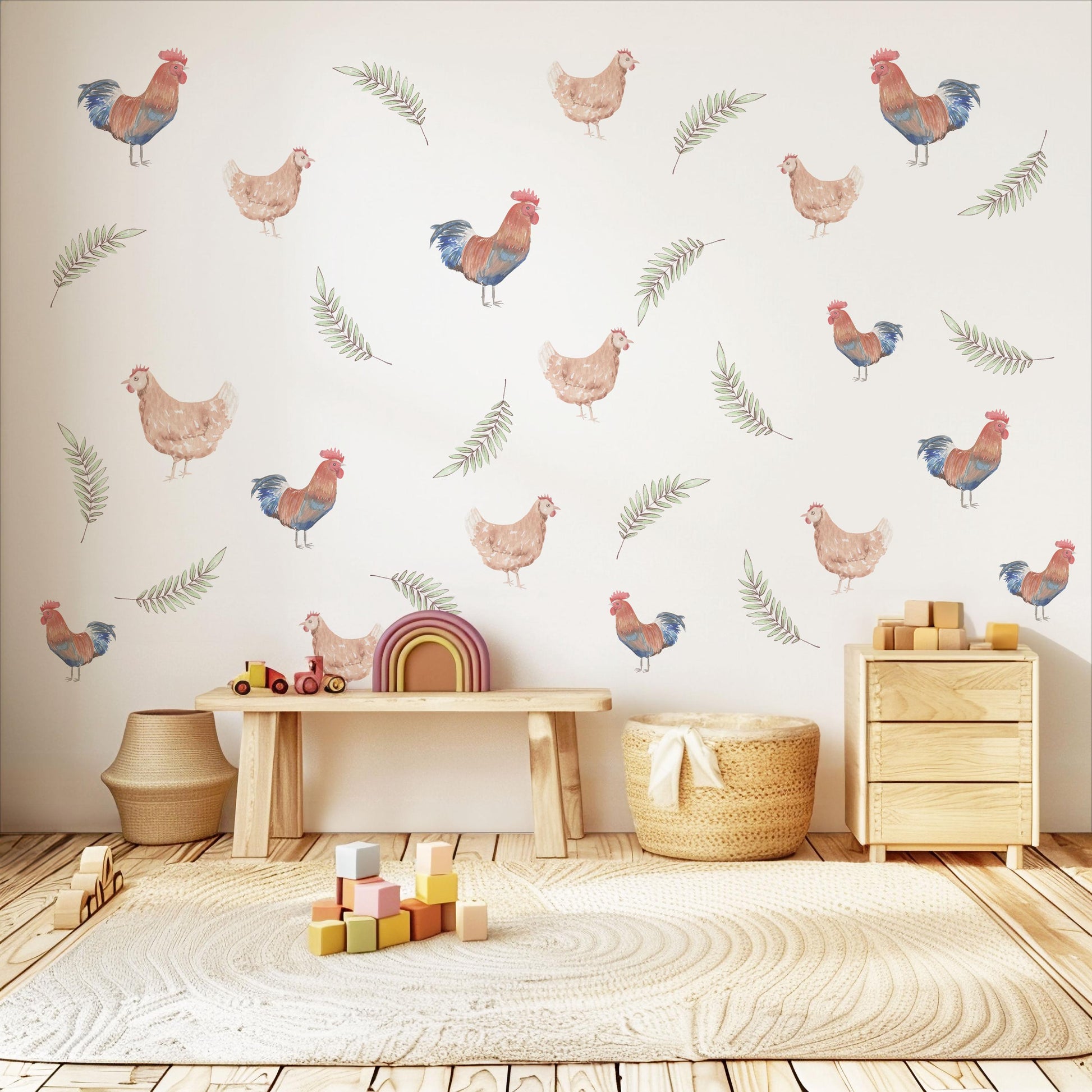 Chicken Wall Decals Farm Animal Wall Stickers Rooster Nursery Decor Peel and Stick Farmhouse Baby Nursery Bedroom Decor