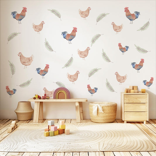 Chicken Wall Decals Farm Animal Wall Stickers Rooster Nursery Decor Peel and Stick Farmhouse Baby Nursery Bedroom Decor