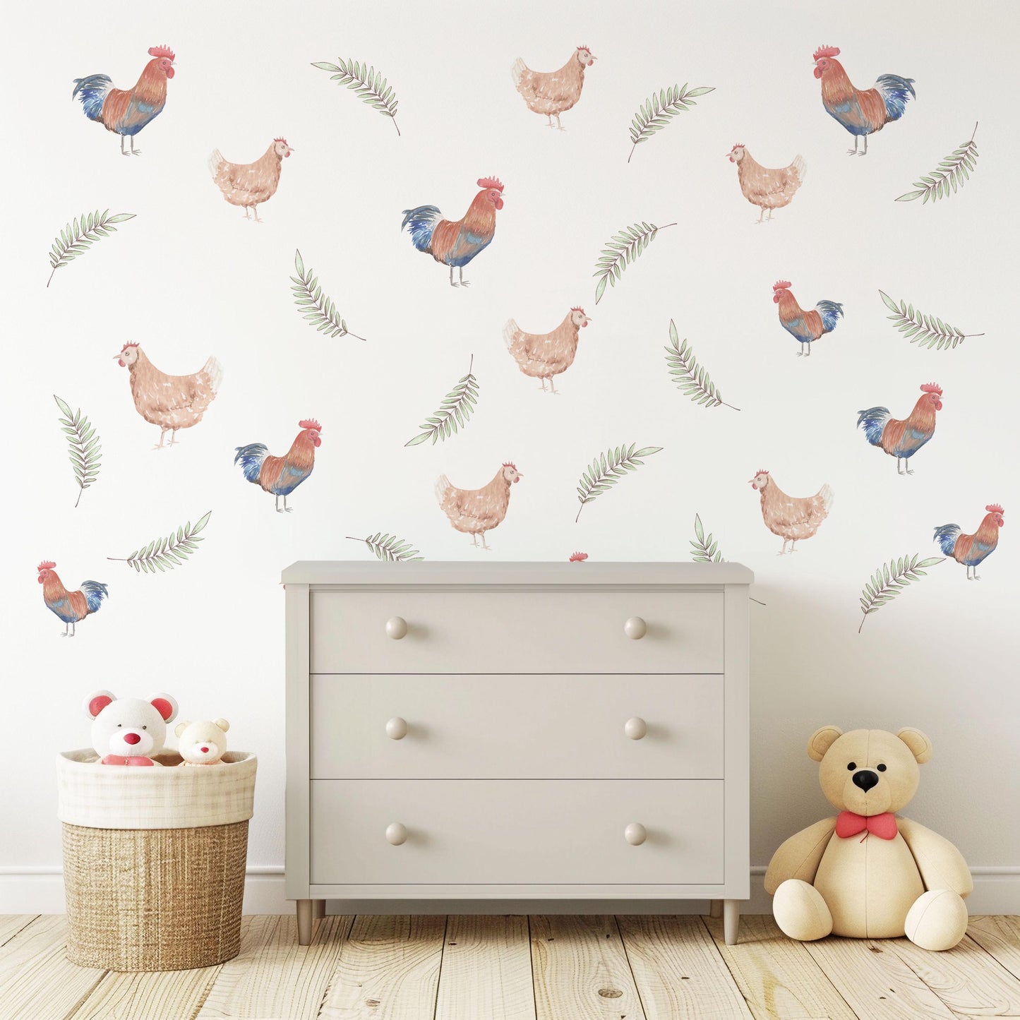 Chicken Wall Decals Farm Animal Wall Stickers Rooster Nursery Decor Peel and Stick Farmhouse Baby Nursery Bedroom Decor