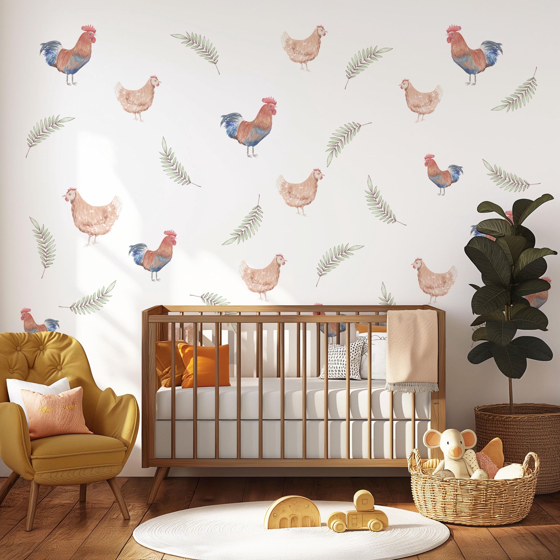 Chicken Wall Decals Farm Animal Wall Stickers Rooster Nursery Decor Peel and Stick Farmhouse Baby Nursery Bedroom Decor