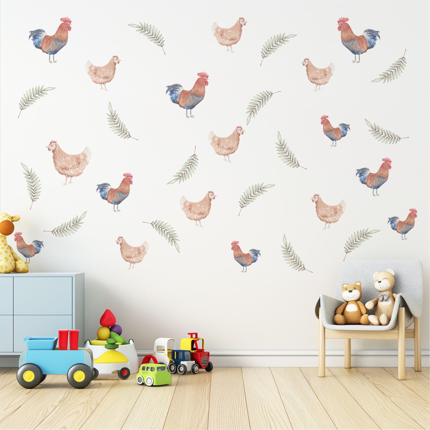 Chicken Wall Decals Farm Animal Wall Stickers Rooster Nursery Decor Peel and Stick Farmhouse Baby Nursery Bedroom Decor