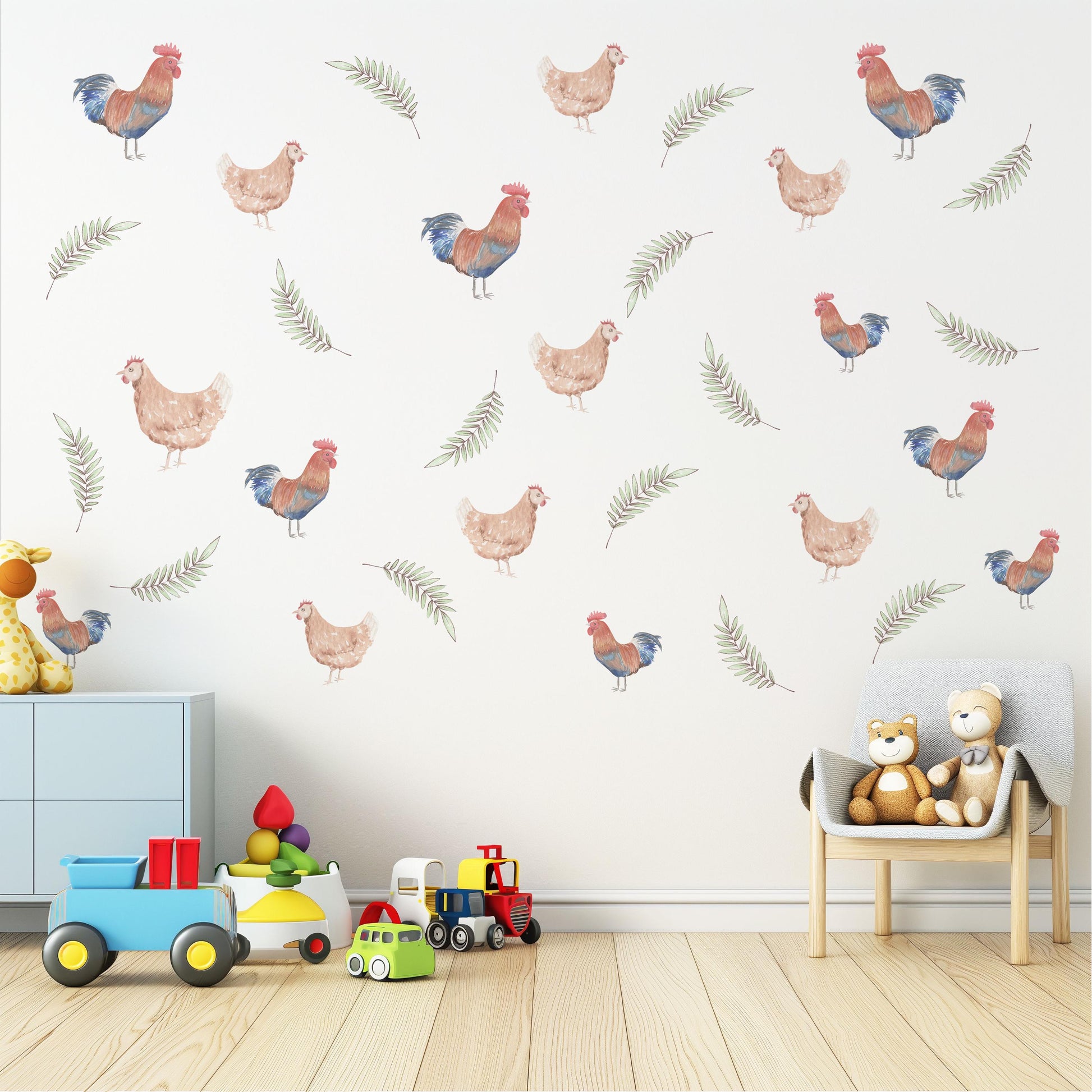 Chicken Wall Decals Farm Animal Wall Stickers Rooster Nursery Decor Peel and Stick Farmhouse Baby Nursery Bedroom Decor