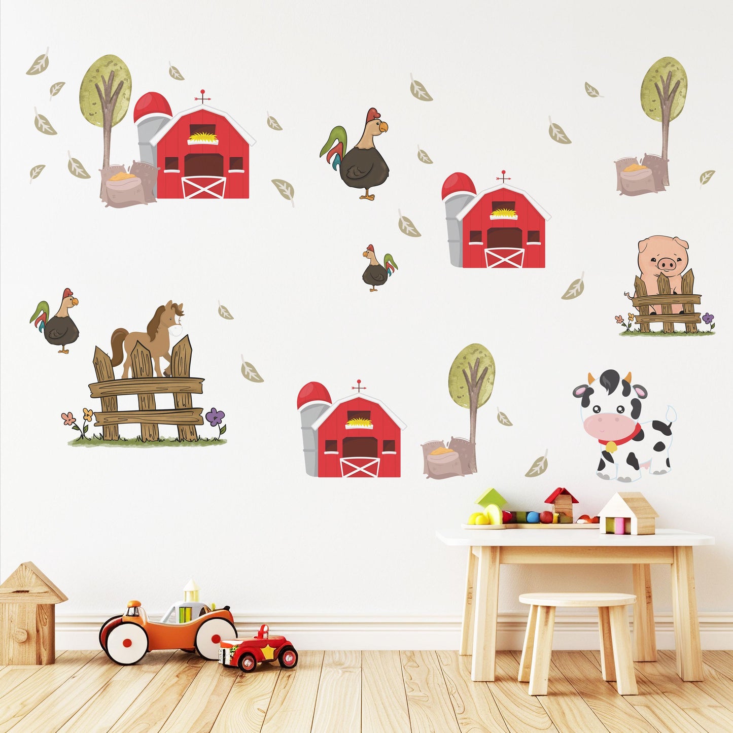 Farm Animal Wall Decals Barn Cow Horse Pig Nursery Stickers Peel and Stick Baby Farm Bedroom Playroom Wall Decor