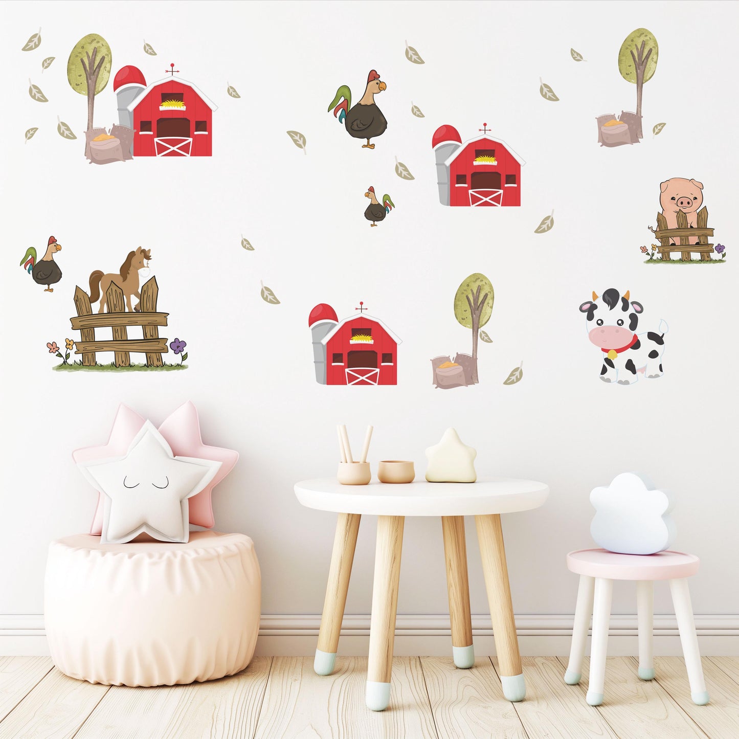 Farm Animal Wall Decals Barn Cow Horse Pig Nursery Stickers Peel and Stick Baby Farm Bedroom Playroom Wall Decor