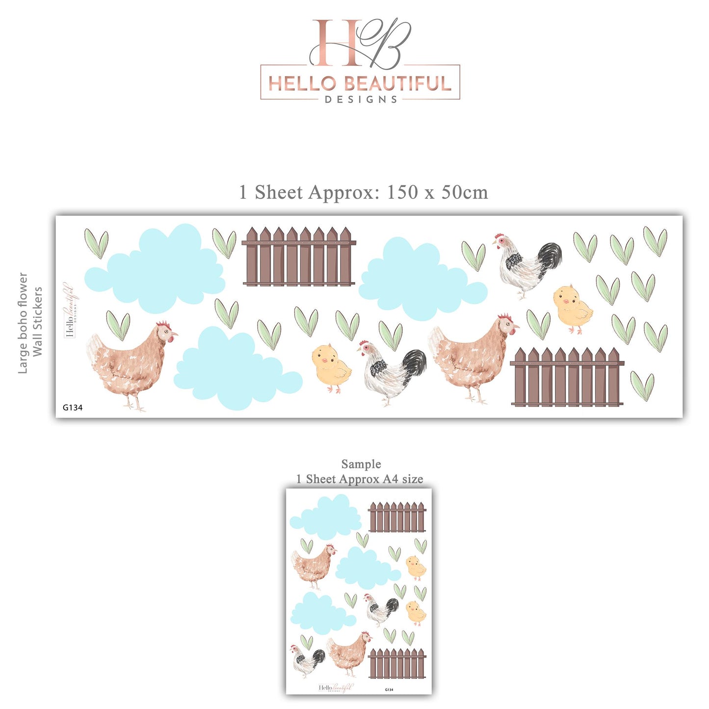 Chicken Wall Decals Farm Animal Nursery Stickers Hen Rooster Chick Peel and Stick Baby Farm Bedroom Playroom Wall Decor