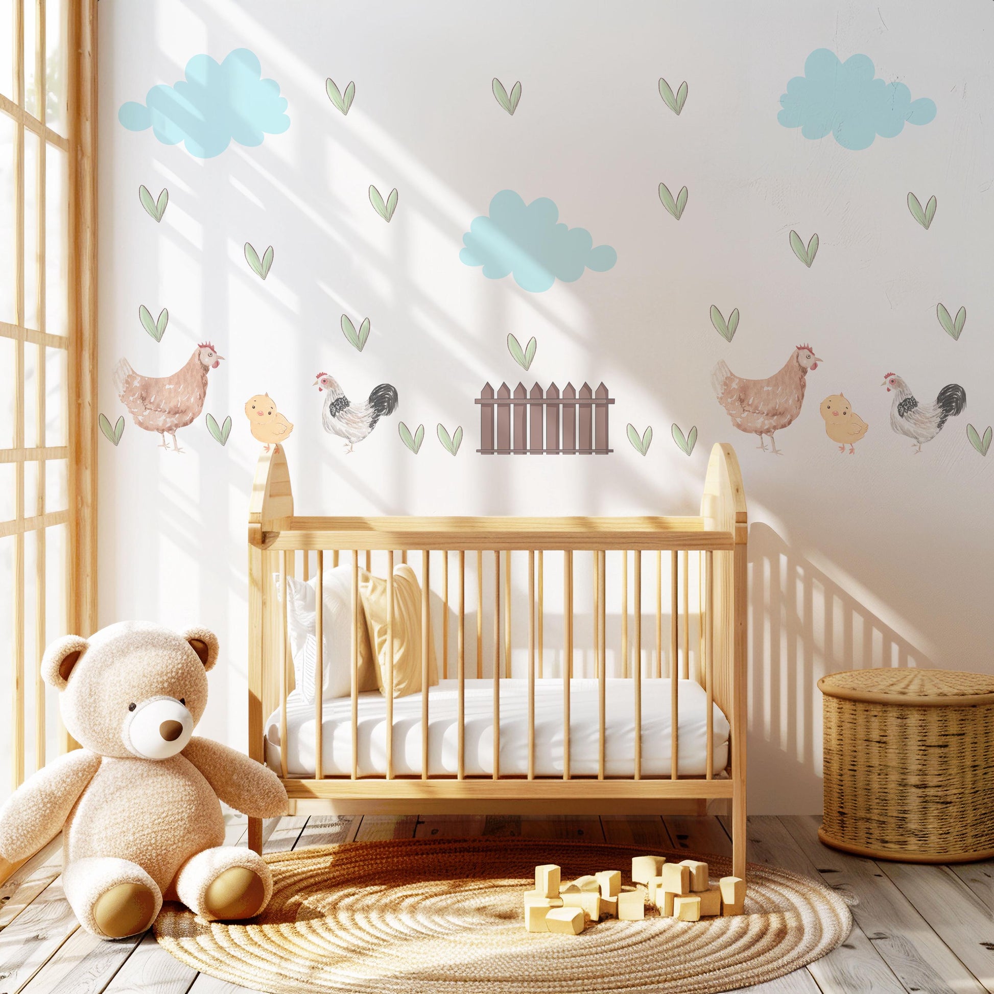 Chicken Wall Decals Farm Animal Nursery Stickers Hen Rooster Chick Peel and Stick Baby Farm Bedroom Playroom Wall Decor