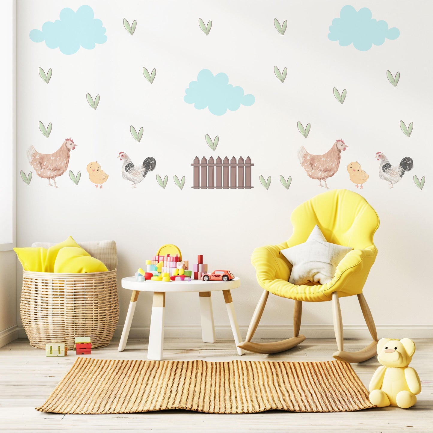 Chicken Wall Decals Farm Animal Nursery Stickers Hen Rooster Chick Peel and Stick Baby Farm Bedroom Playroom Wall Decor