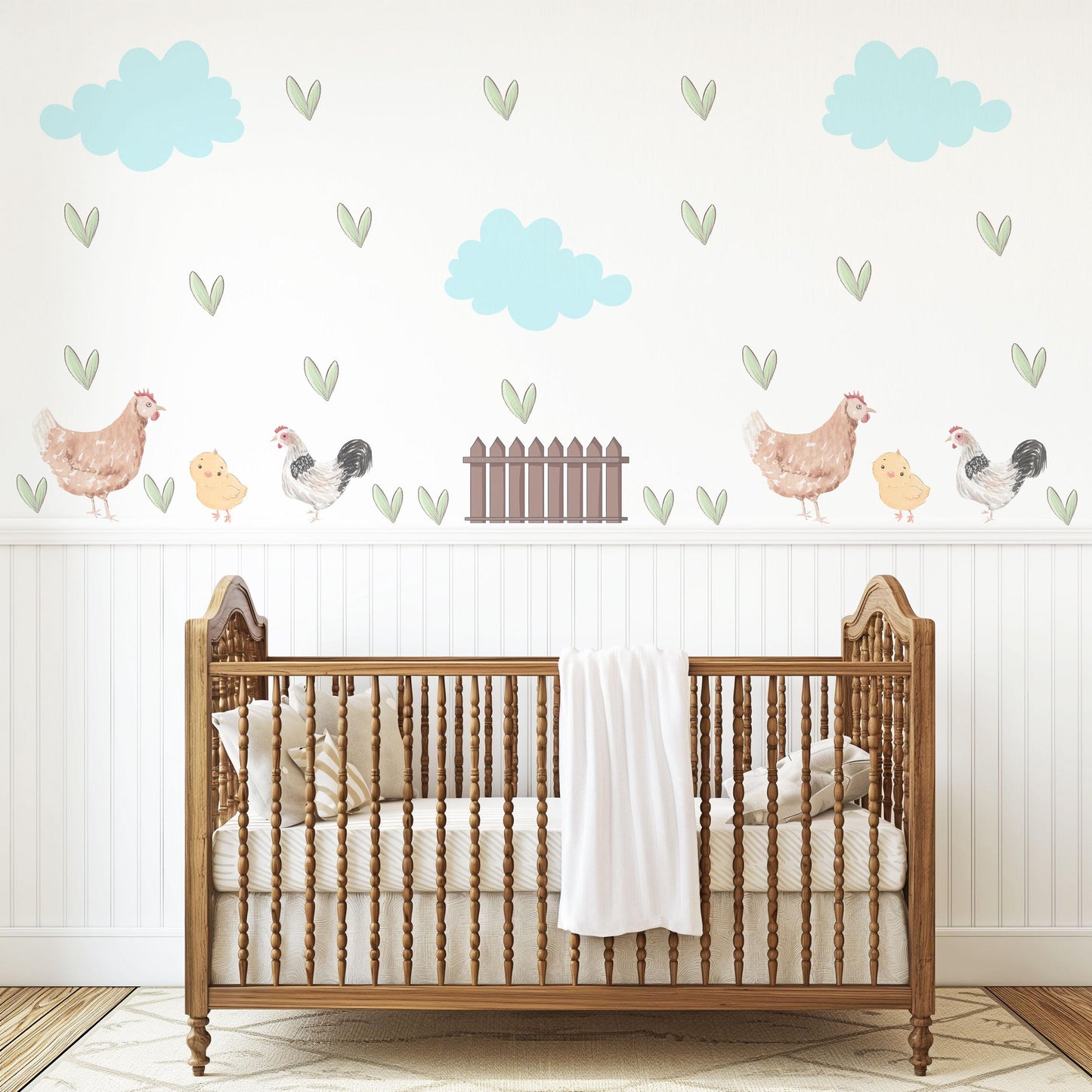 Chicken Wall Decals Farm Animal Nursery Stickers Hen Rooster Chick Peel and Stick Baby Farm Bedroom Playroom Wall Decor