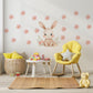 Pink Bunny Wall Stickers, Watercolor Floral Nursery Decor, Baby Girl Bedroom Wall Decals, Peel and Stick Bunny Flower Wall Art