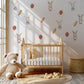 Storybook Bunny Wall Stickers, Strawberry & Carrot Nursery Decor, Baby Girl Bedroom Wall Decals, Peel and Stick Woodland Art