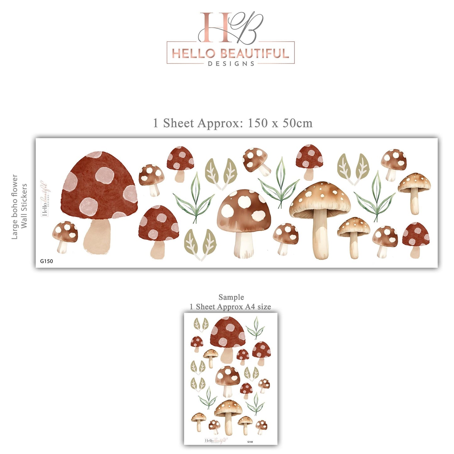Toadstool Wall Stickers, Autumn Forest Nursery Decor, Neutral Kids Room Wall Decals, Peel and Stick Woodland Mushroom Art
