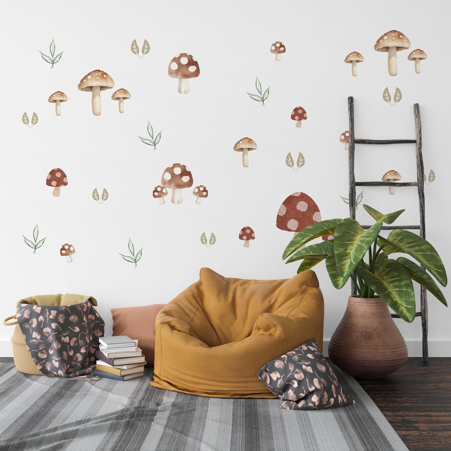Toadstool Wall Stickers, Autumn Forest Nursery Decor, Neutral Kids Room Wall Decals, Peel and Stick Woodland Mushroom Art
